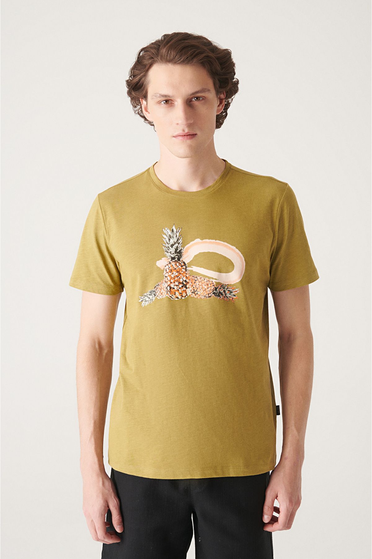 Avva Erkek Yağ Yeşili Baskılı Pamuklu T-shirt A21y1059
