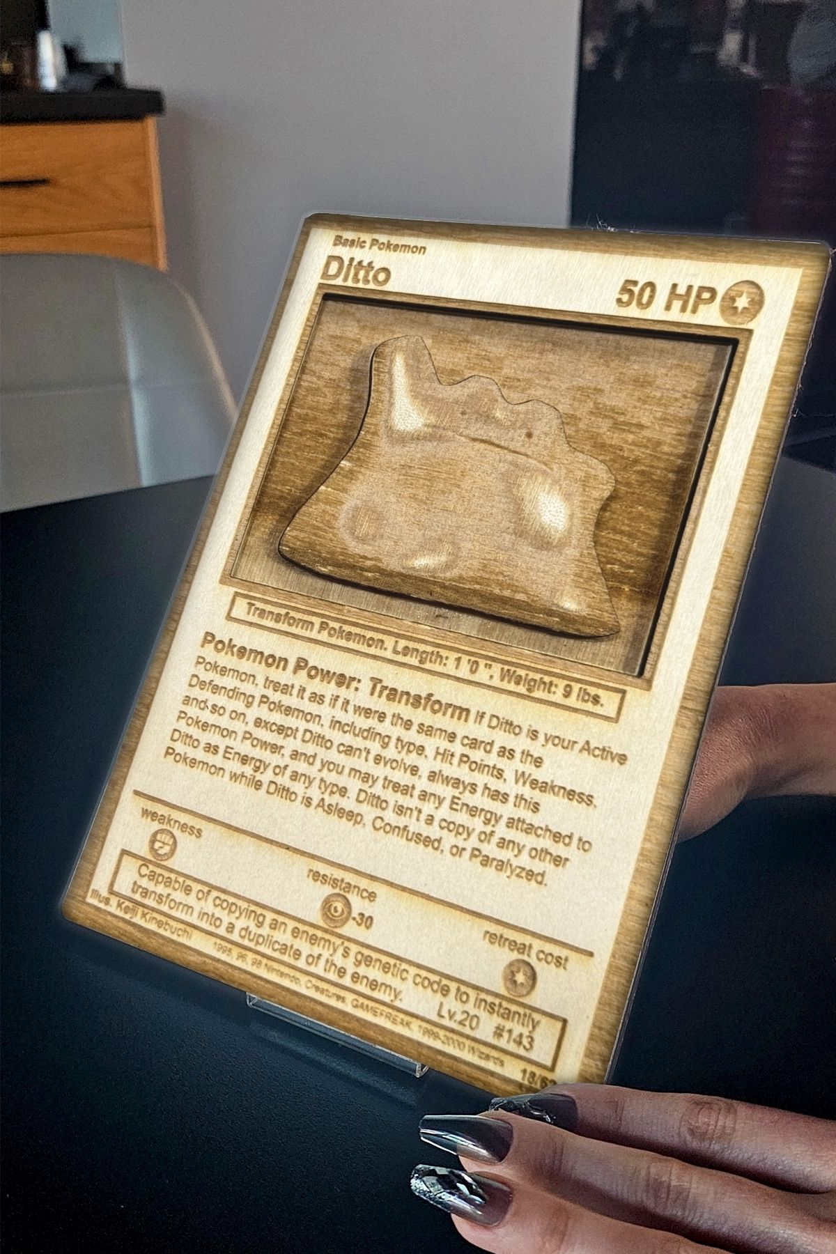 Lopard Pokemon Kart Ditto Ahşap 3d Tablo, Çocuk Odası Duvar & Masa Aksesuarı, Oyun Kartları 19x26cm
