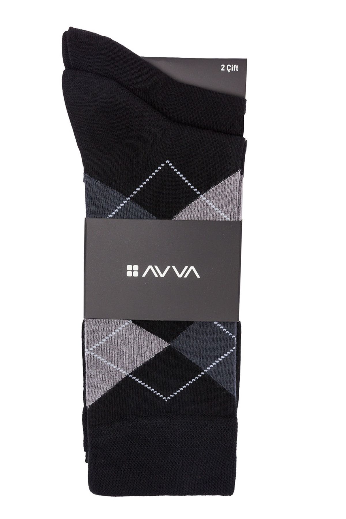 Avva Erkek Siyah Desenli 2'li Soket Çorap A31y8502