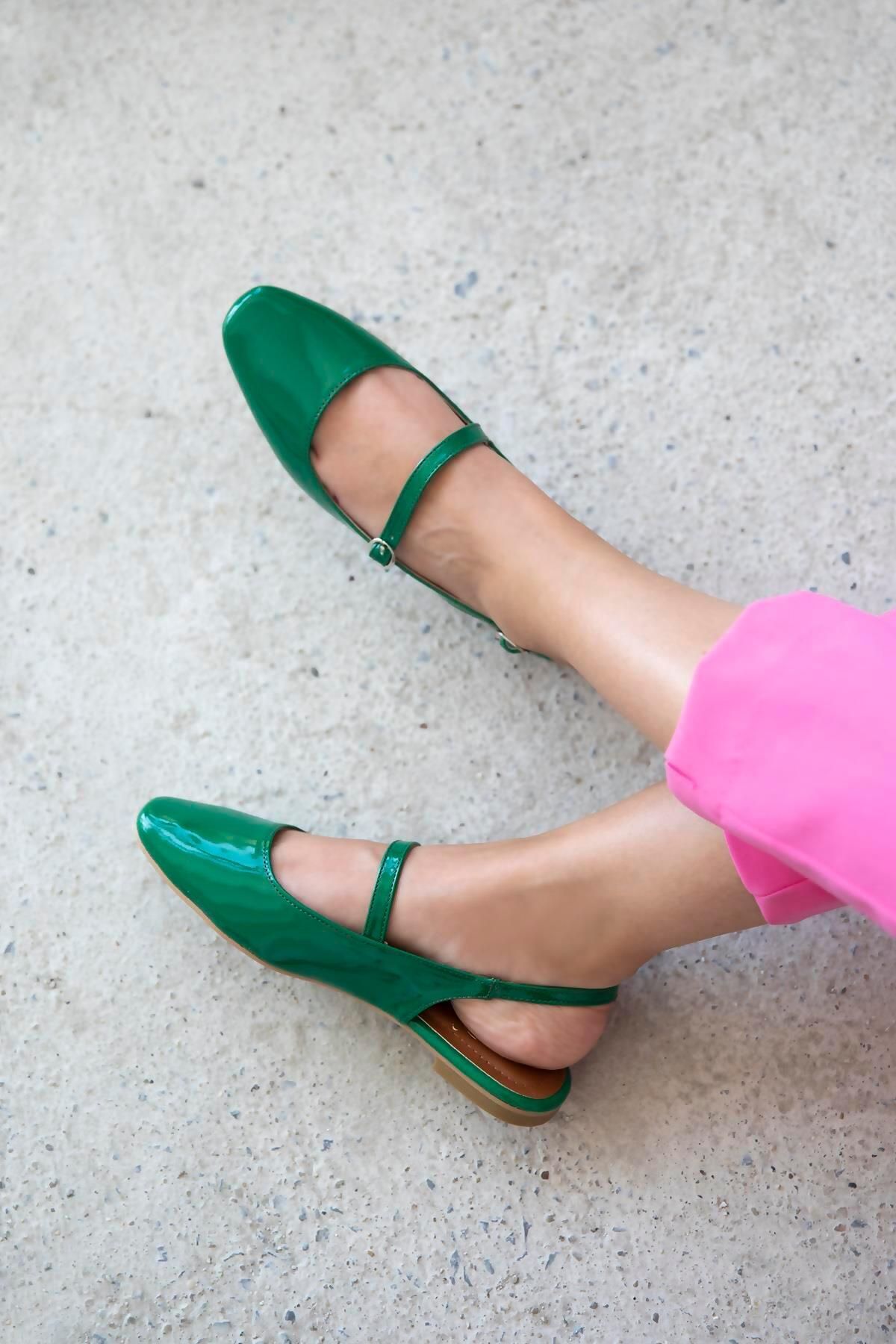 Straswans Afra Kadın Topuklu Rugan Ayakkabı Yeşil