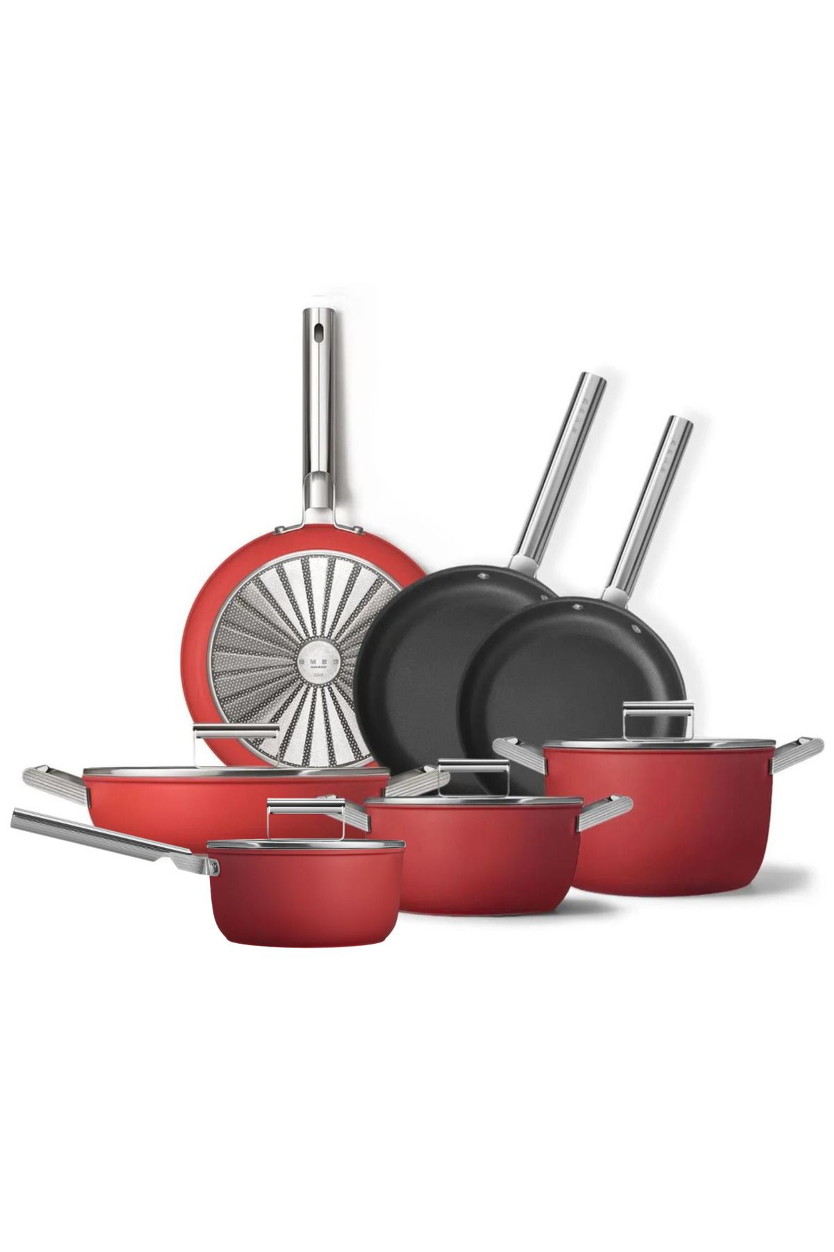 Smeg Cookware 50's Style Kırmızı Grande Plus 7'li Tencere&tava Seti