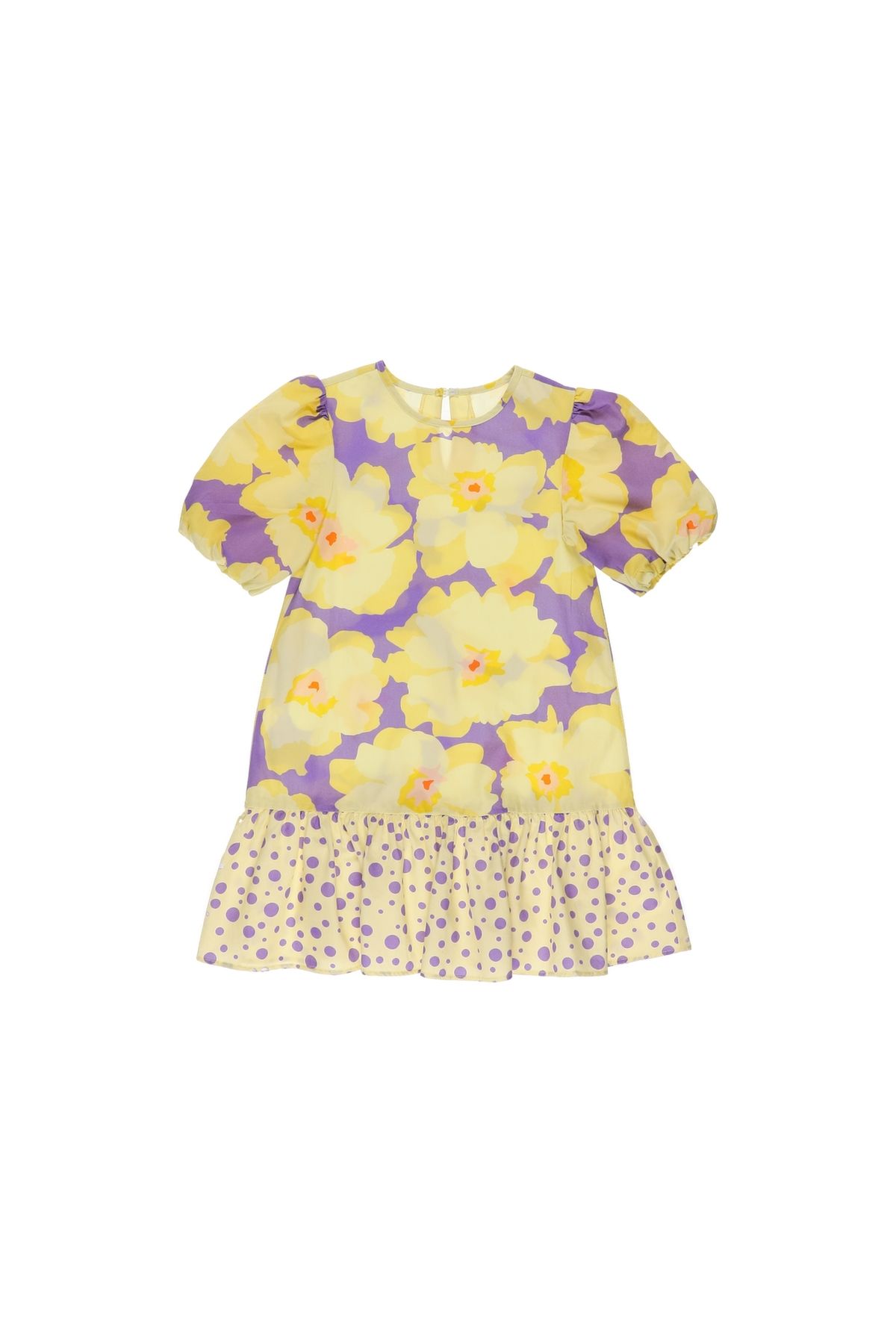 Panço Kız Çocuk Karpuz Kol Çiçek Desenli Elbise