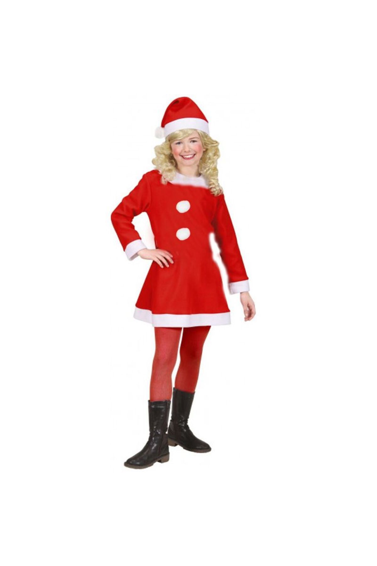 partidolu Kız Çocuk Noel Baba Kıyafeti Noel Anne Kostümü 12-14 Yaş Elyaf