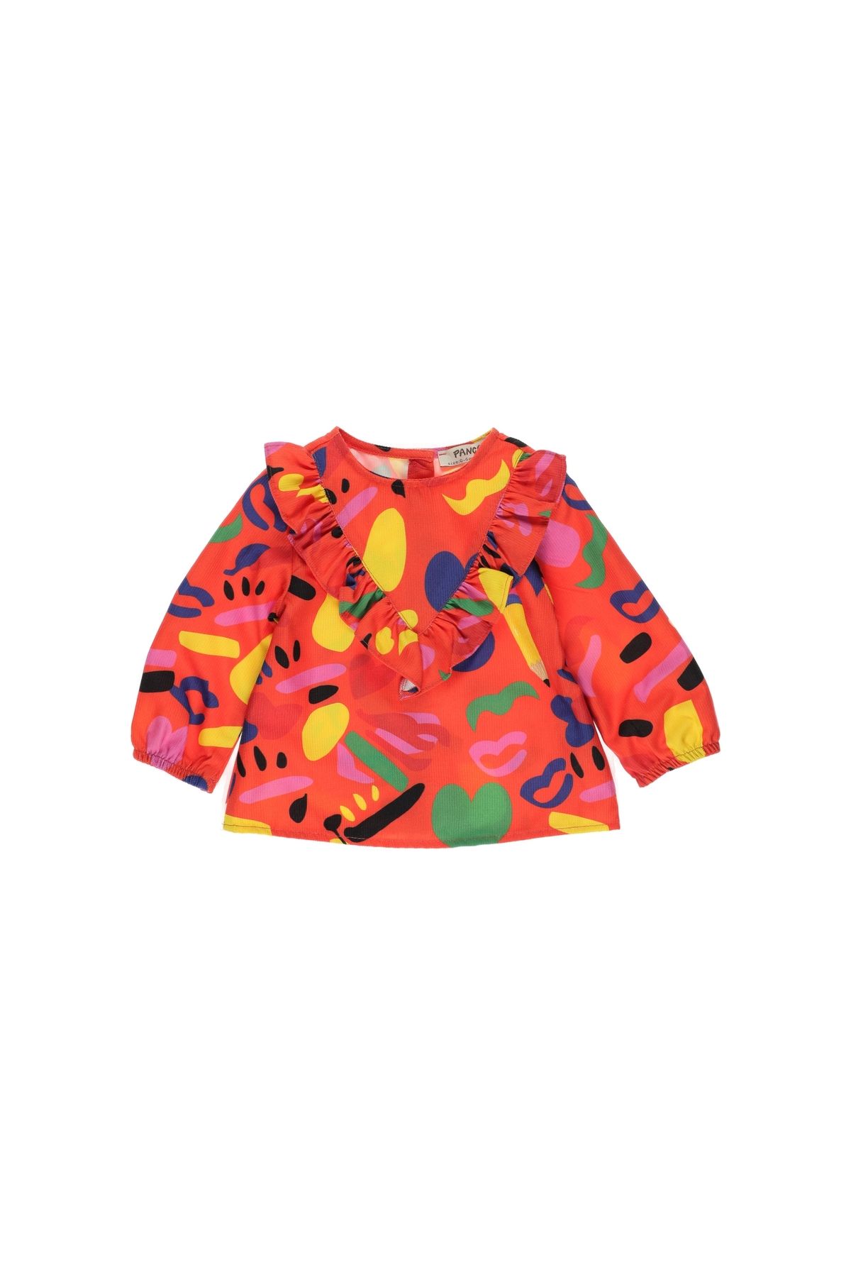 Panço Kız Bebek Volan Detaylı Çok Renkli Bluz