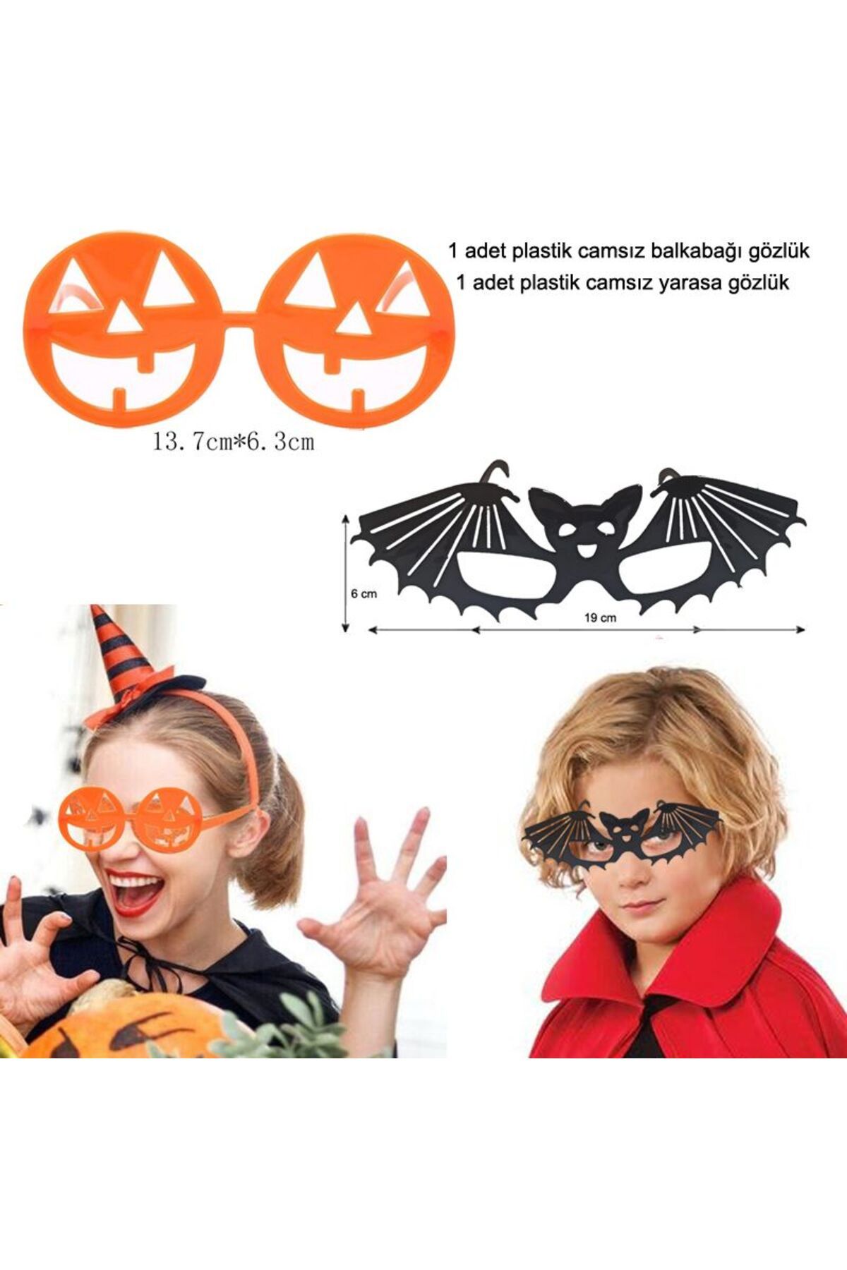partidolu Halloween Camsız Yarasa Ve Balkabağı Şekilli Gözlük 2 Adet