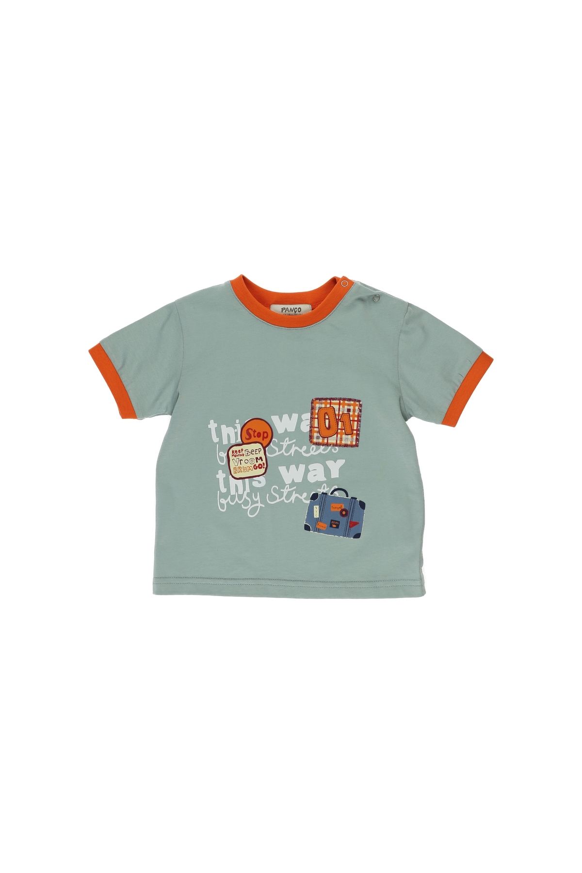 Panço Erkek Bebek Önü Slogan Baskılı Kısa Kollu Tişört