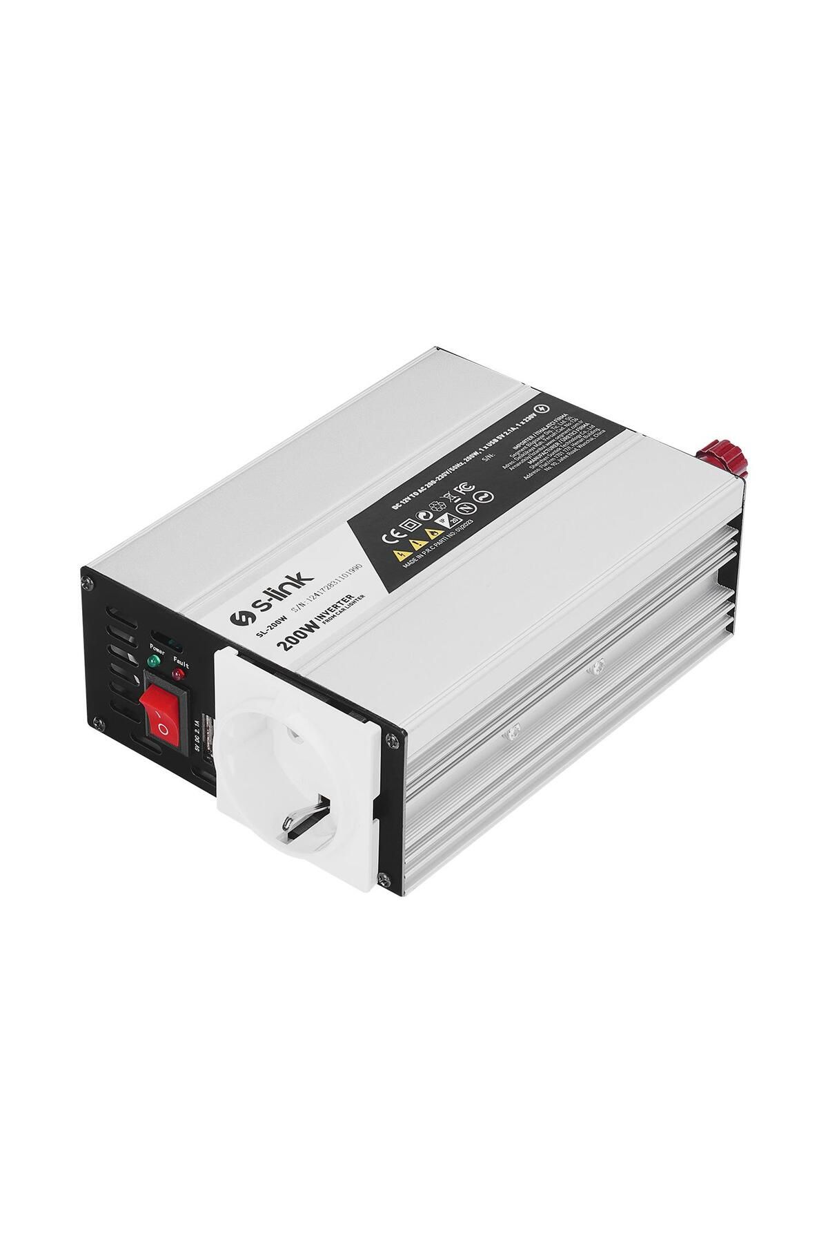 S-Link 200W DC12V-AC230V Çakmaktan Power Inverter
