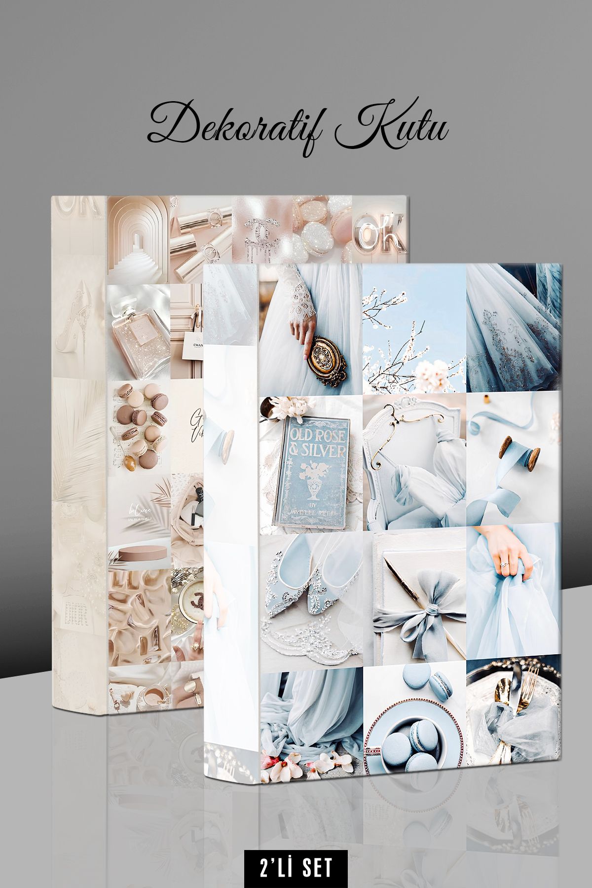 bymat 2 Adet Dekoratif Kutu - Mavi Soft Tasarımlı Kitap Kutu -  box