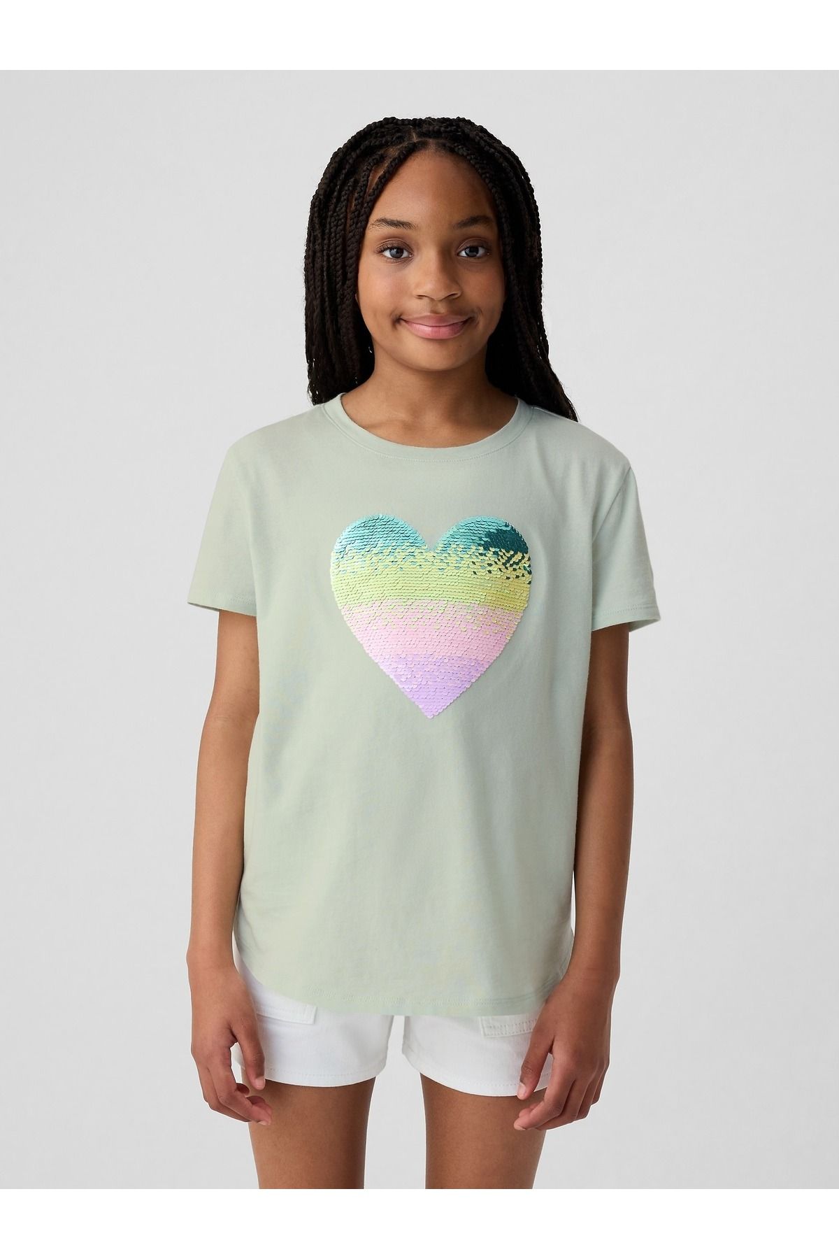GAP Kız Çocuk Yeşil Flippy Grafikli T-Shirt