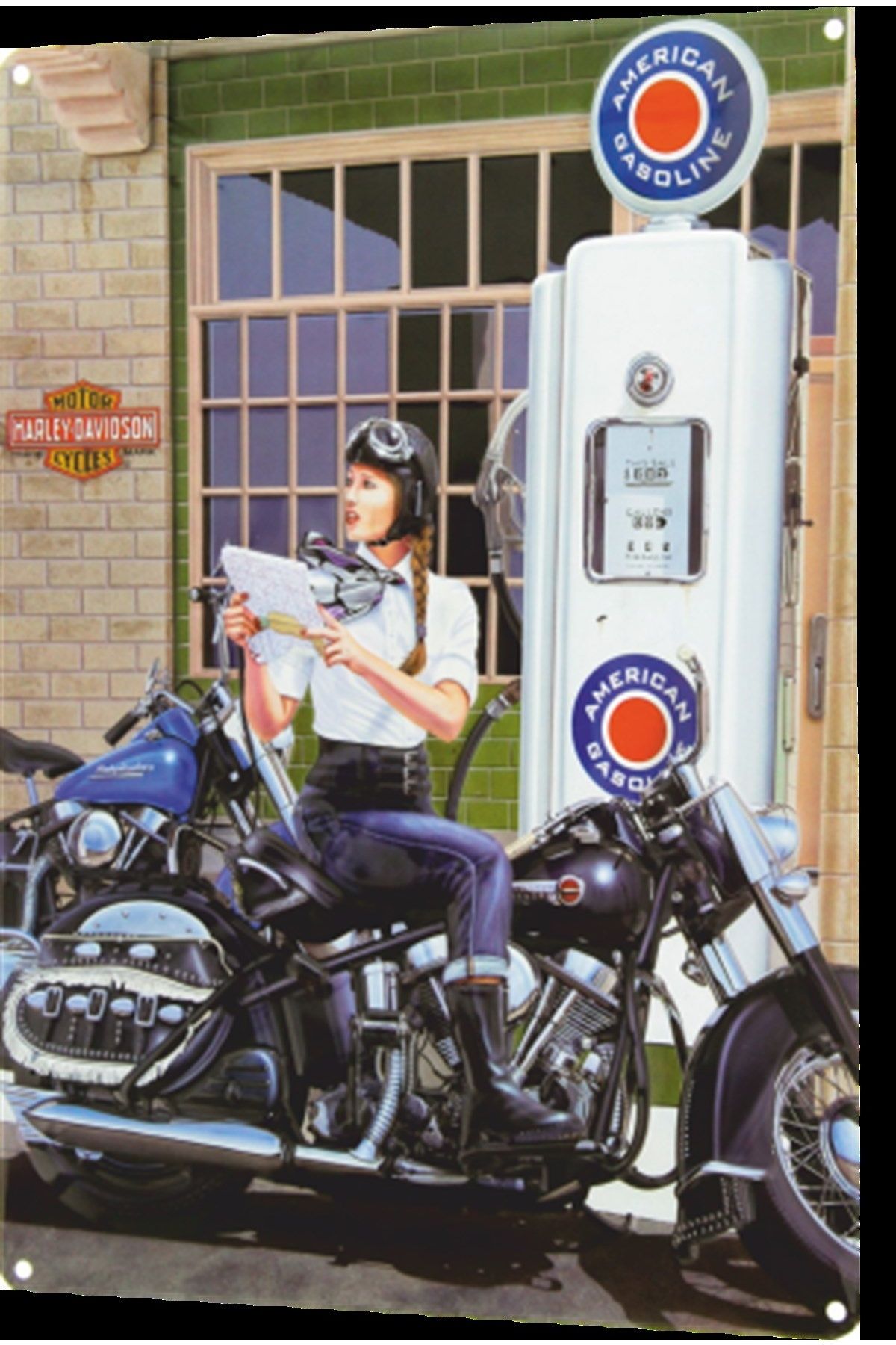 Genel Markalar Klasik Motor Pin Up Kadın Retro Ahşap Poster 20x30