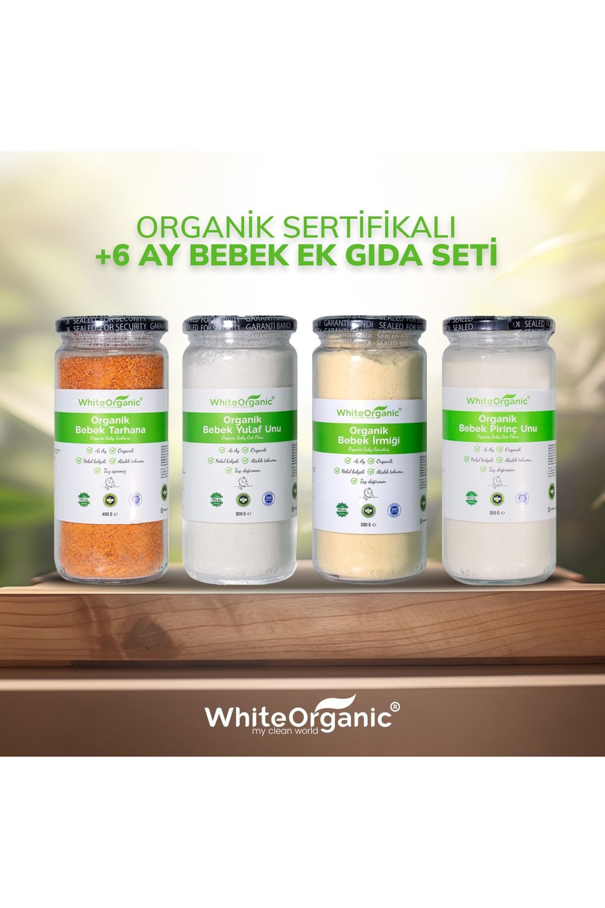 White Organic Organik Bebek Ek Gıda Seti Bebek Tarhana-bebek Irmiği-tam Pirinç Unu-tam Yulaf Unu Cam Set 6 Ay
