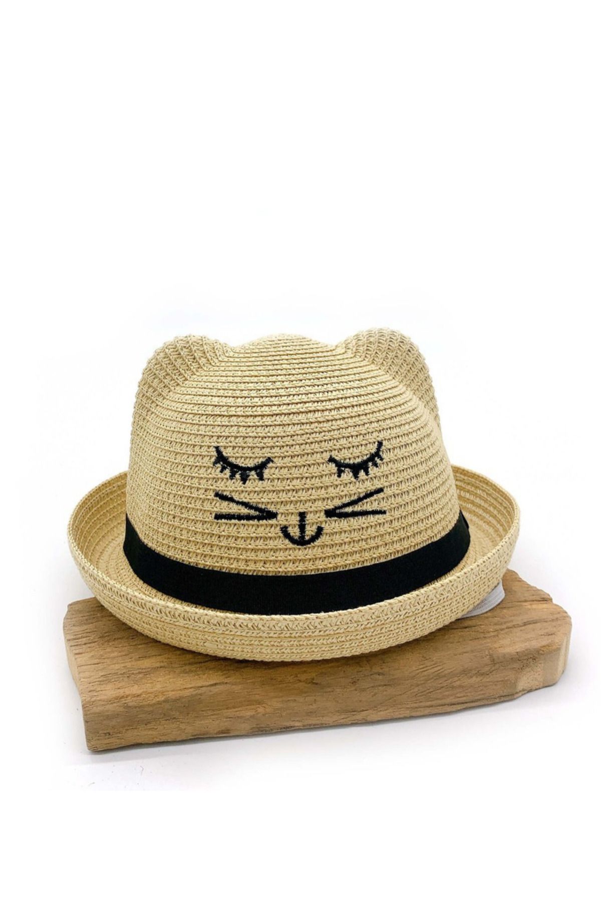 pouniq Açık Kahverengi Çocuk Hasır Şapka - 1 ila 6 Yaş için - Smile Model Yazlık Şapka