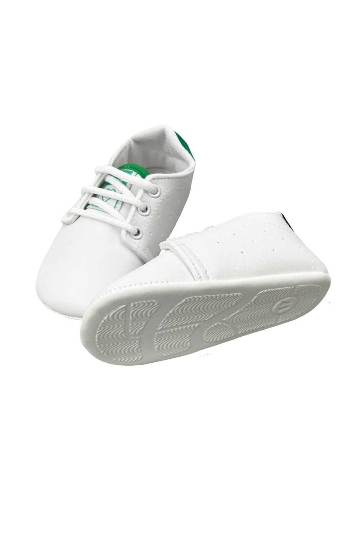 Funny Baby Bağcıklı Beyaz Bebek Ayakkabısı Yeşil