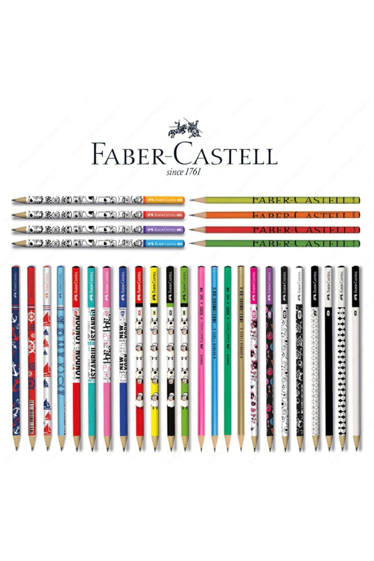 Faber Castell Sırımsı Faber Castel Lüx Mercanlı Karışık Yuvarlak Kurşun Kalem 12 Adet