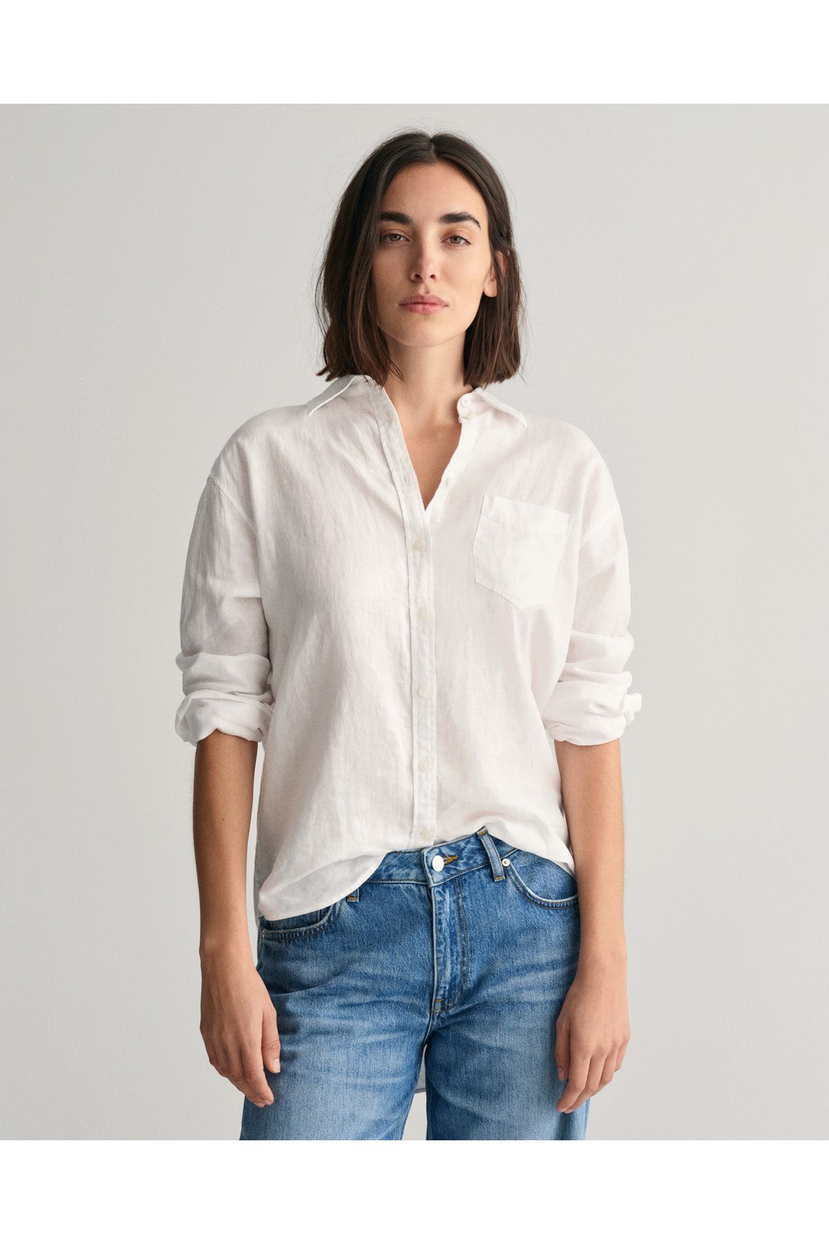 Gant Kadın Beyaz Relaxed Fit Klasik Yaka Keten Gömlek