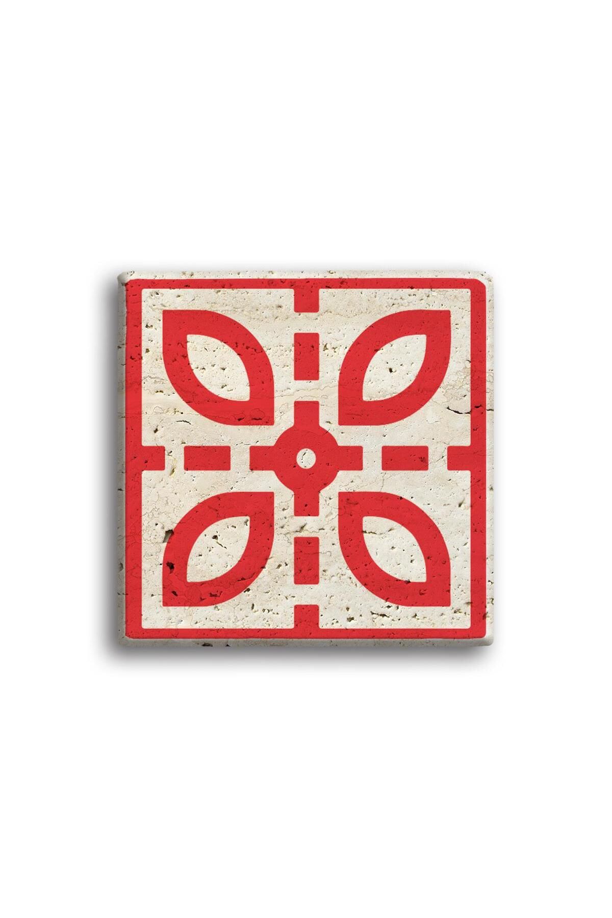 anadolia Türkiye Tasarımı Kırmızı Mozaik Kilim Traverten Magnet