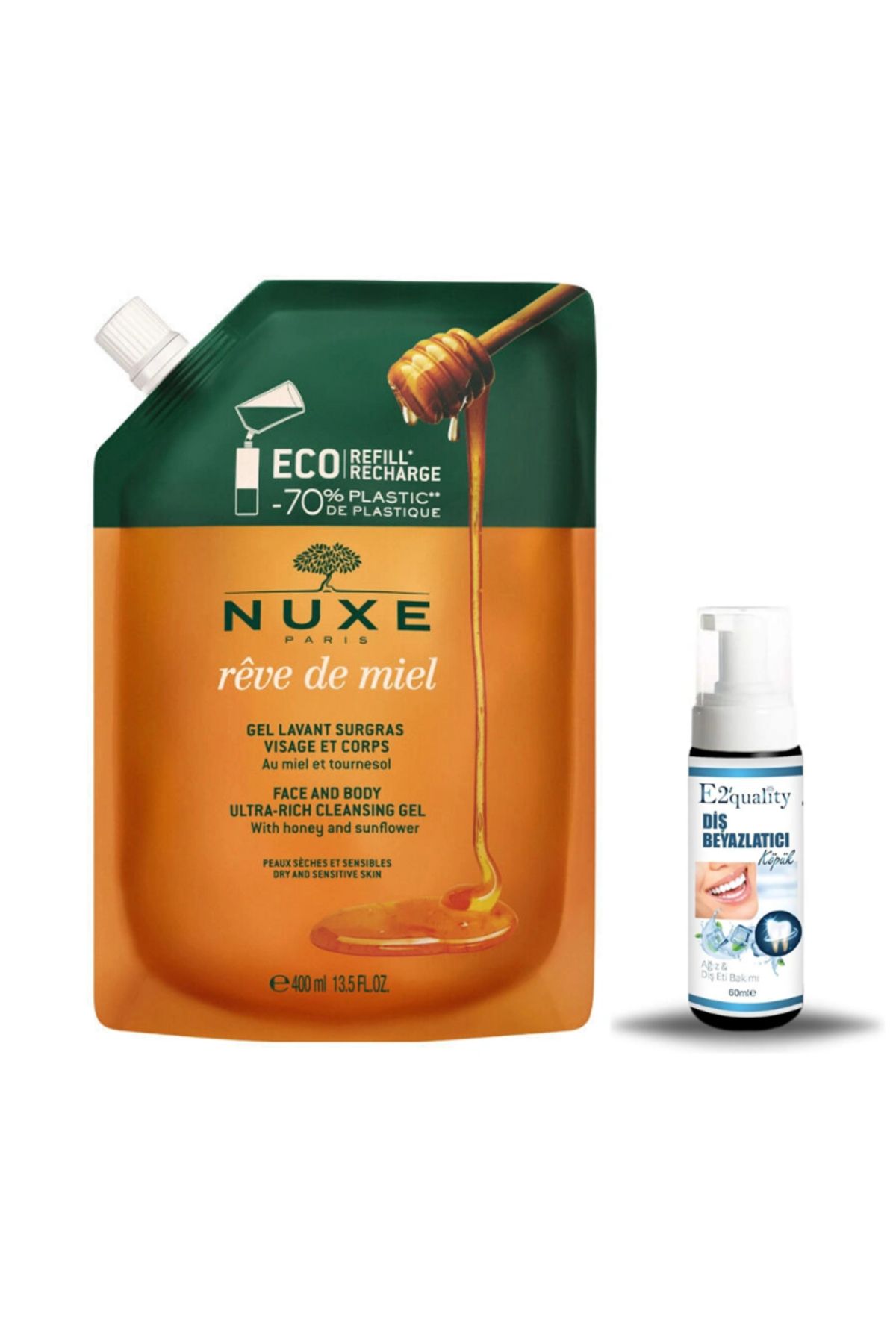 Nuxe Reve de Miel Face and Body Ultra Rich Cleansing Gel 400 ml - Refill + Hediye Diş Beyazlatıcı Köpük
