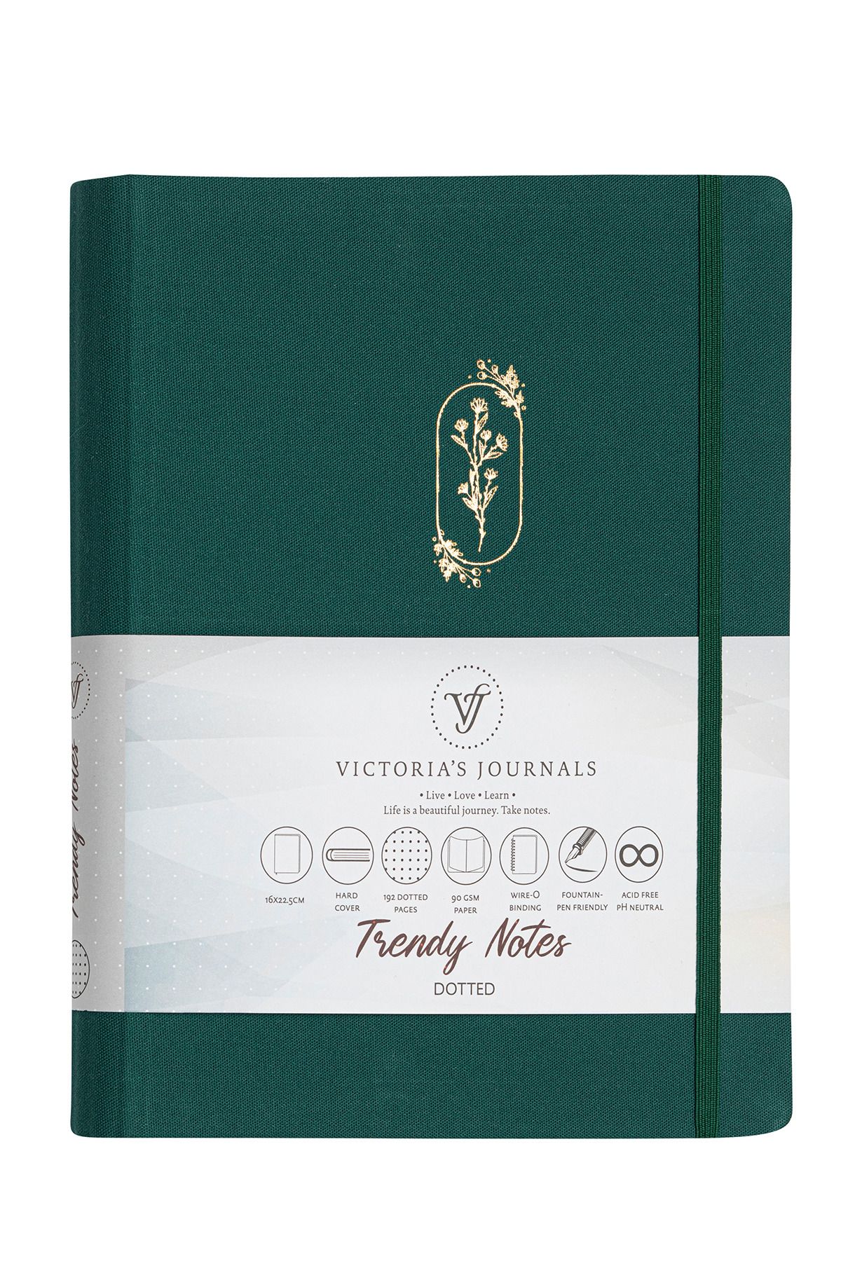 Victoria's Journals Canvas Gizli Spiralli Yaldızlı Sert Kapak Noktalı Defter, 16x22,5 cm, Yeşil
