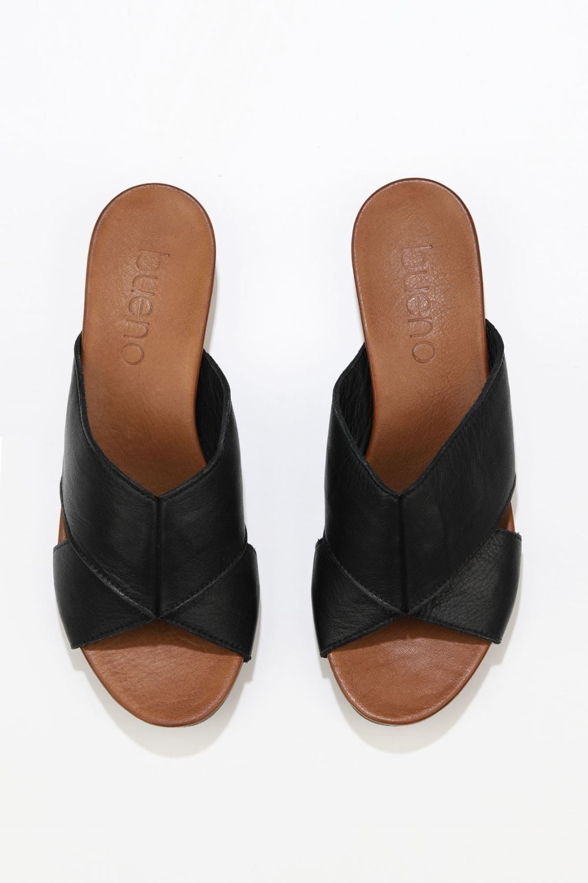 BUENO Shoes Siyah Deri Kadın Topuklu Terlik