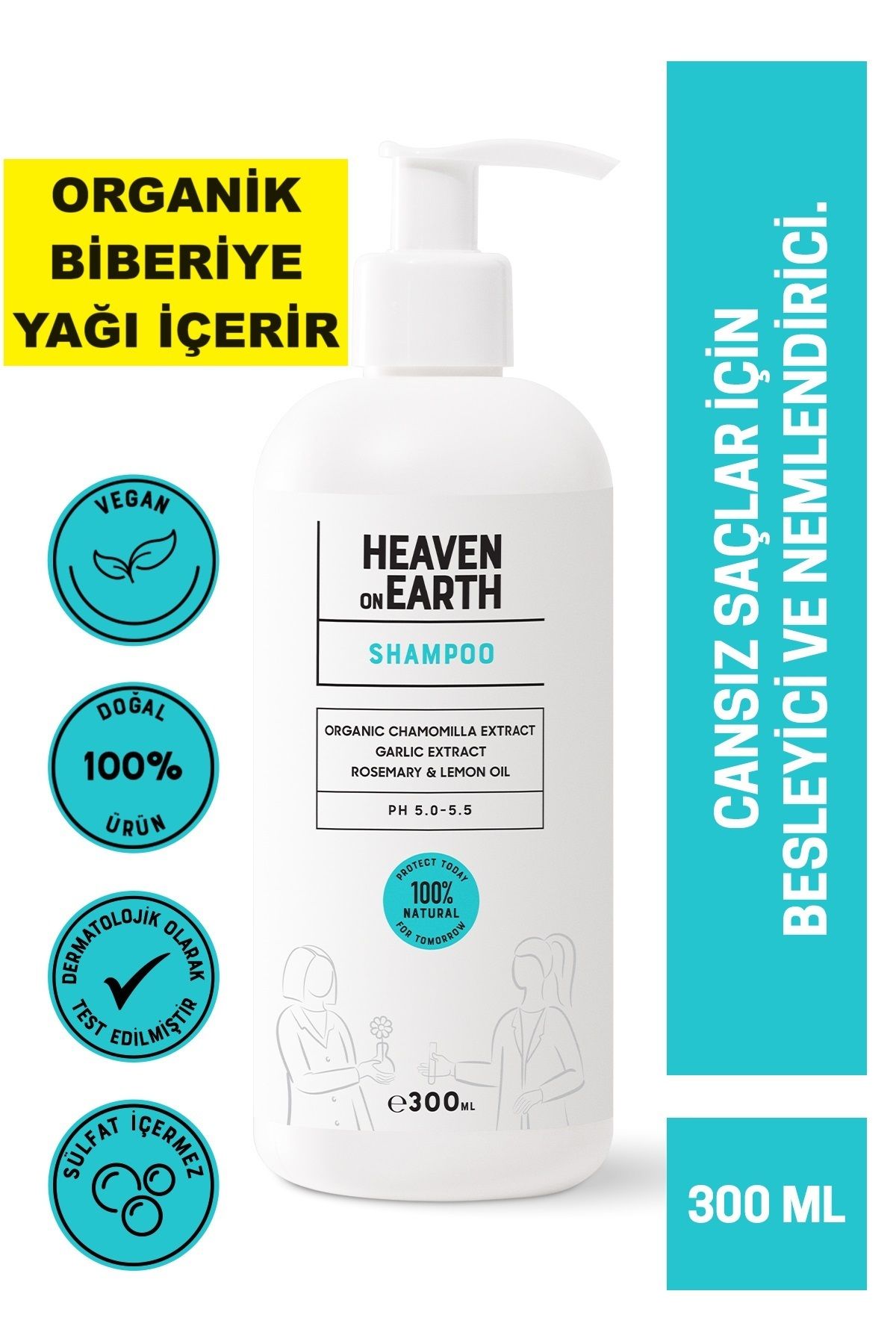 Heaven on Earth Tüm Saç Tipleri Saç Dökülme Karşıtı Sülfatsız Besleyici Şampuan Vegan %100 Doğal Ve Organik 300ml