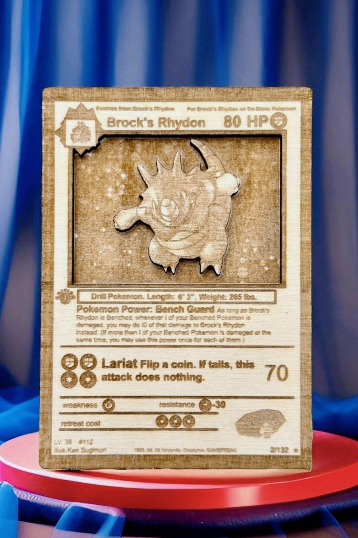 Lopard Pokemon Kart Ahşap 3d Tablo, Masa Ve Çocuk Odası Duvar Süsü, Brock's Rhydon Kartları 19x26cm