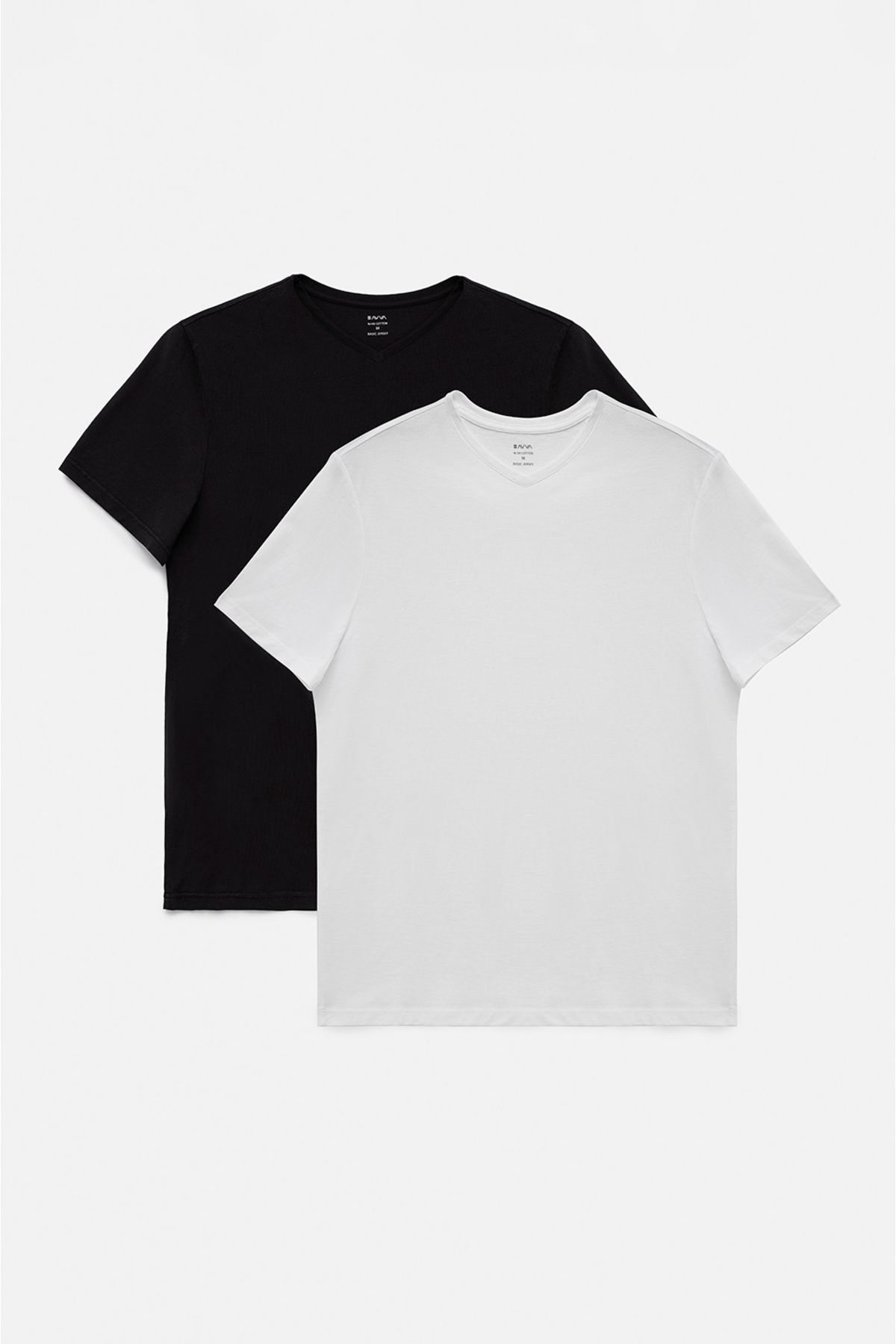 Avva Erkek Siyah-beyaz 2'li V Yaka Düz %100 Pamuk Regular Fit T-shirt E001022