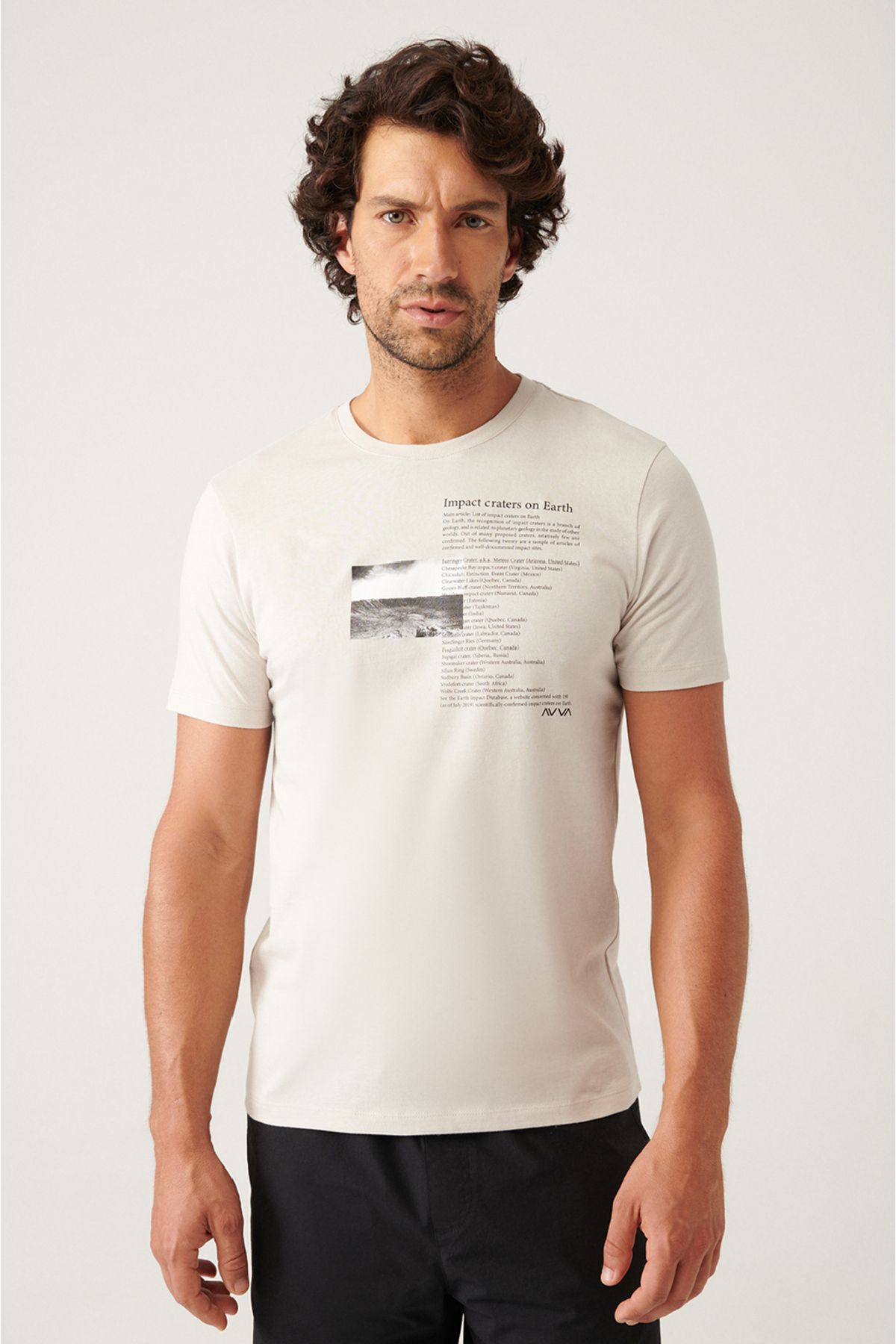 Avva Erkek Bej Bisiklet Yaka Baskılı T-shirt A21y1153