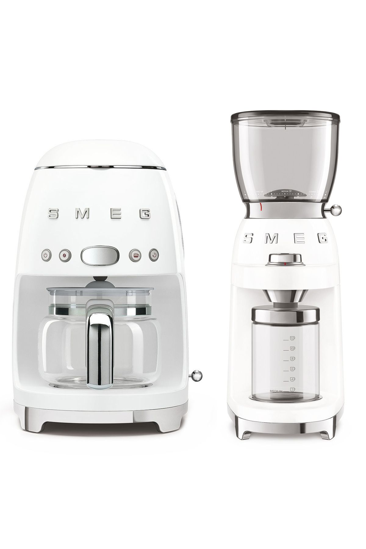 Smeg Beyaz Filtre Kahve Makinesi Ve Kahve Öğütme Makinesi Seti