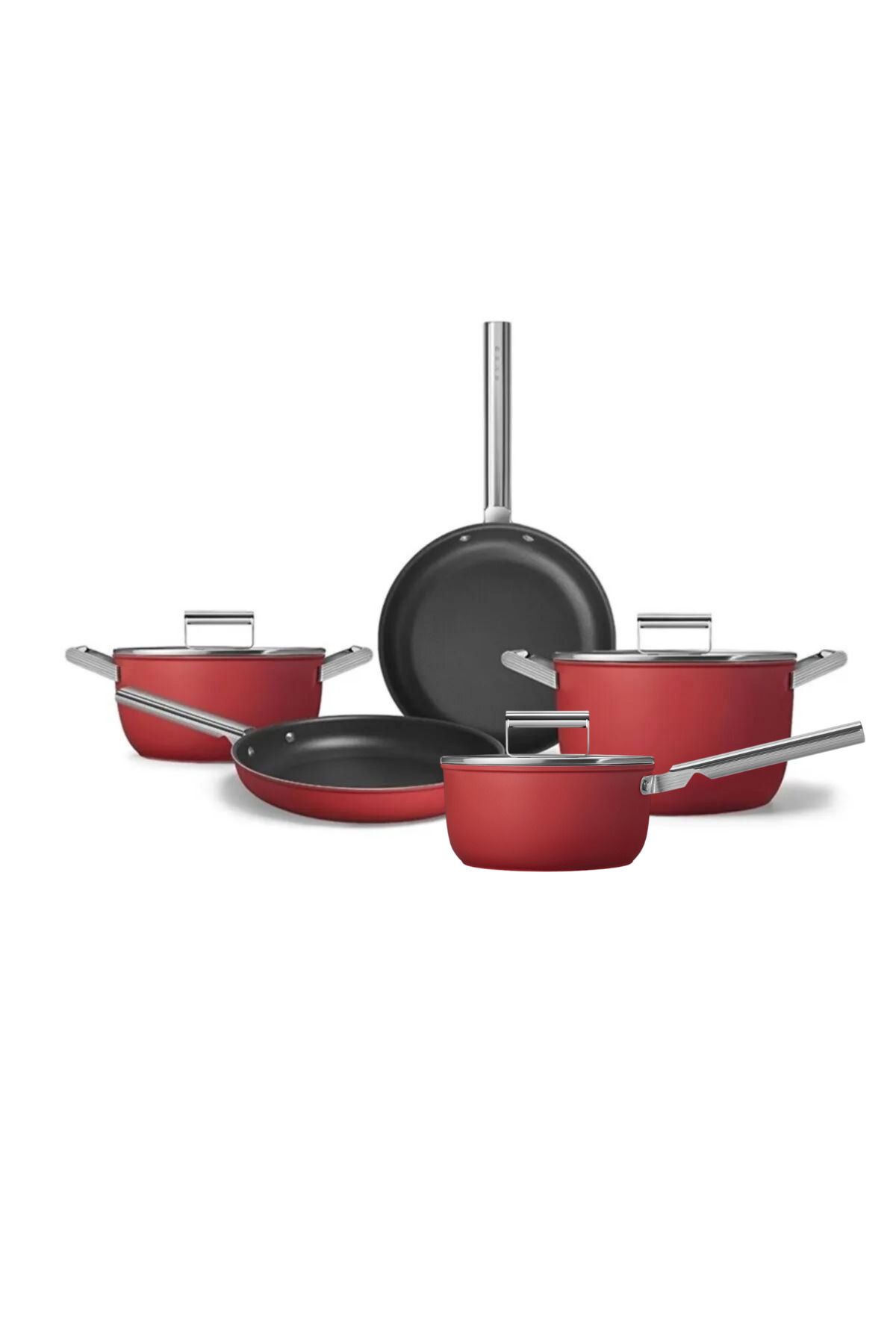 Smeg Cookware 50's Style Prima Plus 5'li Kırmızı Tencere&tava Seti