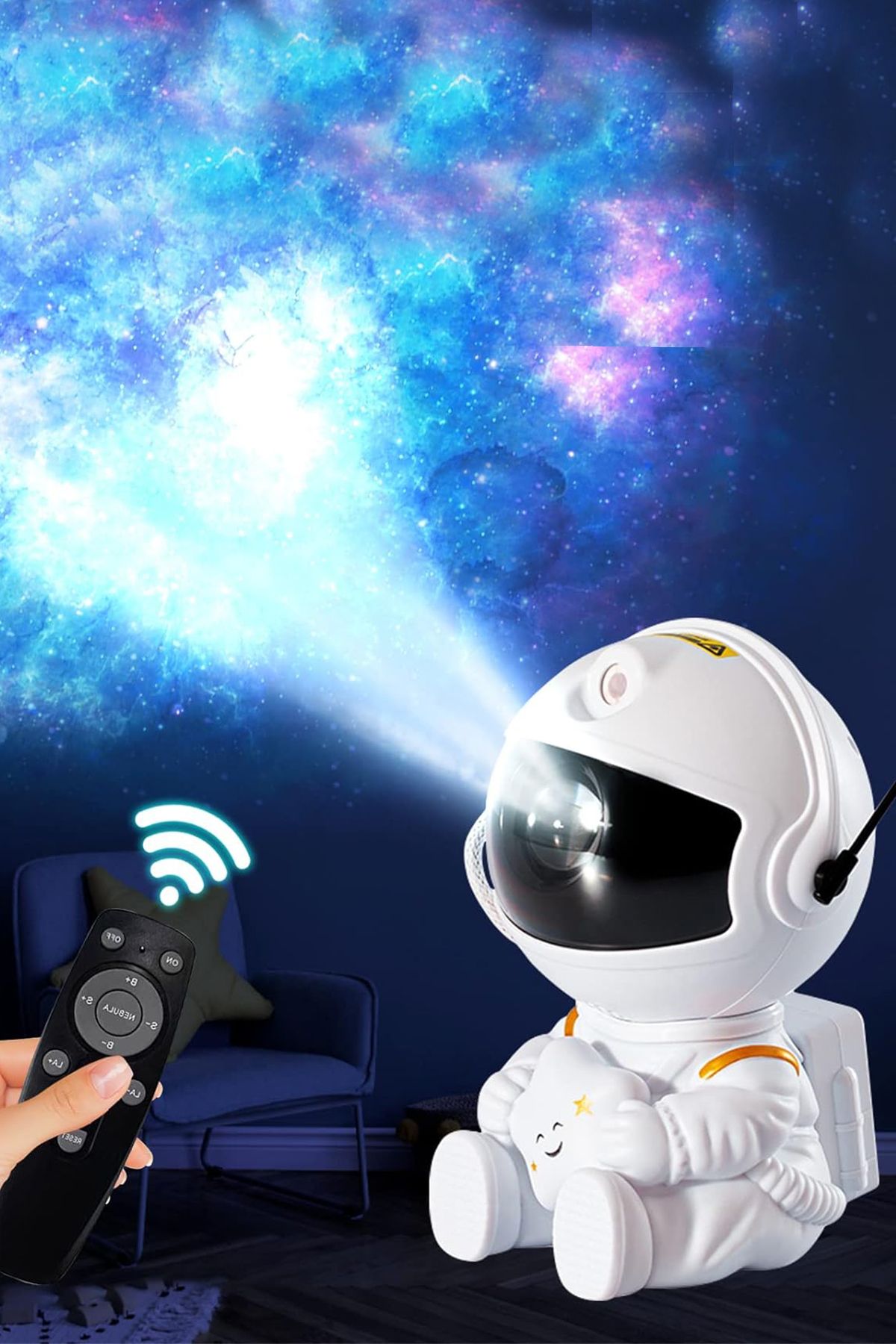 Factorial Kumandalı Astronot Gece Lambası Yıldızlı Galaksi Mini Projeksiyon  Astronot Lamba  Işık Oda Süsü