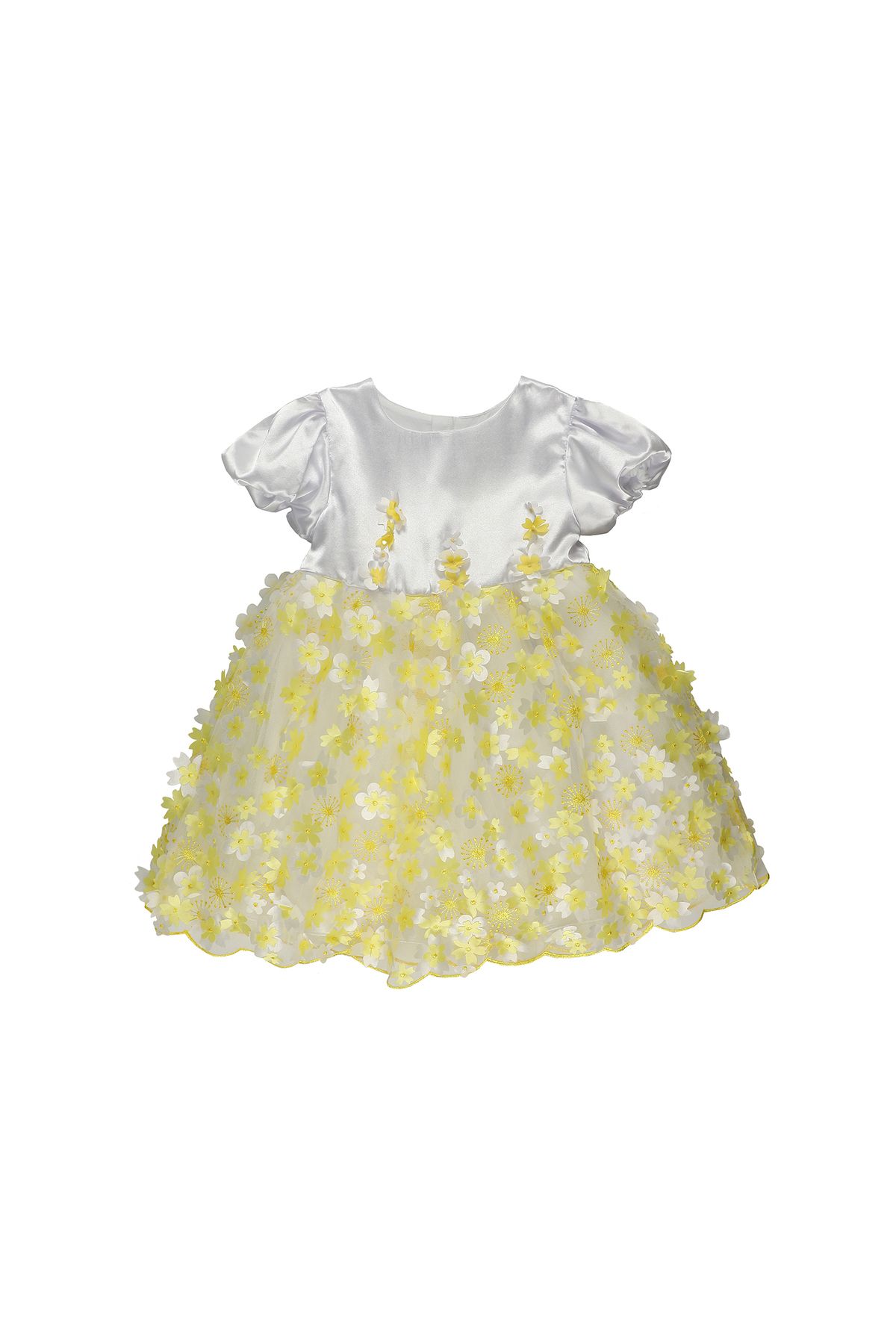 Panço Kız Bebek Üç Boyutlu Çiçek Detaylı Parti Elbisesi