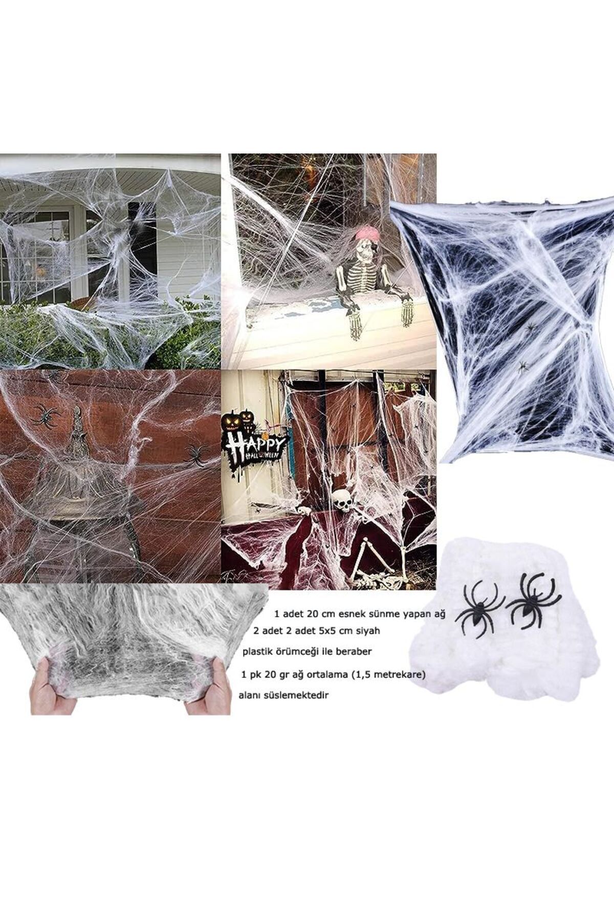 Pandoli Partidolu Halloween Suni Pamuk Beyaz Renk Örümcek Ağı Seti 20 gr