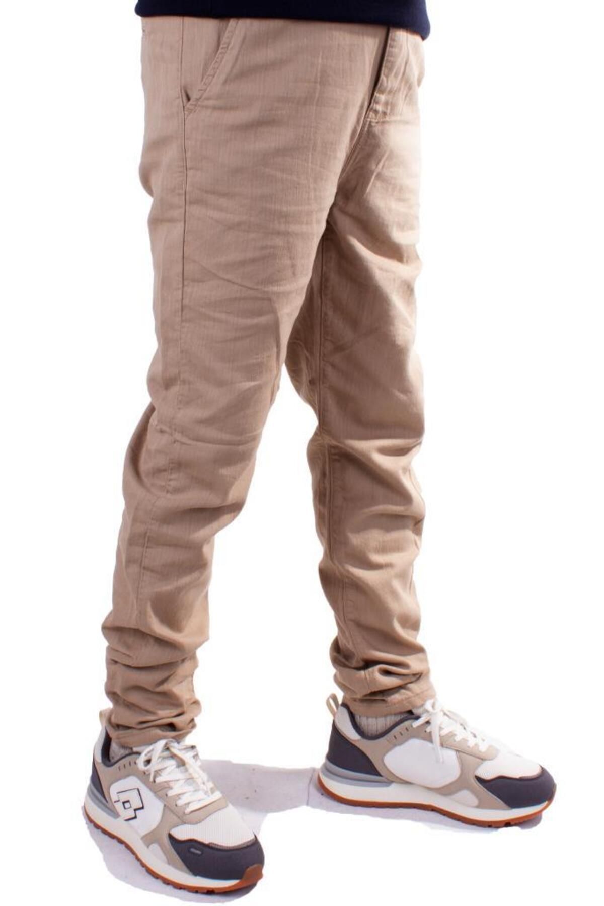 Twister Jeans Twister Slim Jogger3-011 Bej Yüksek Bel Dar Paça Erkek Keten Pantolon