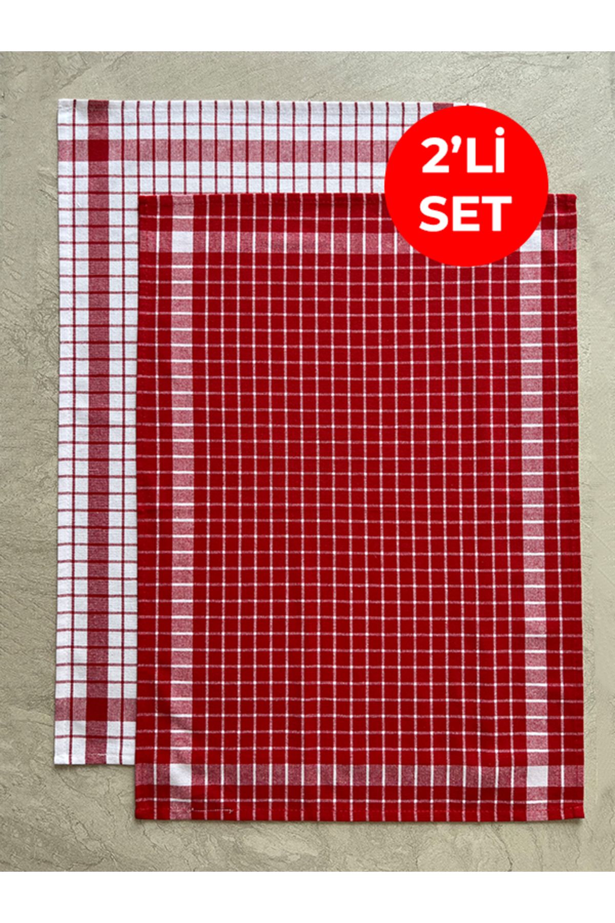 Tuable Kareli 2'li Mutfak Kurulama Bezi Set 45x65cm Kırmızı/Beyaz