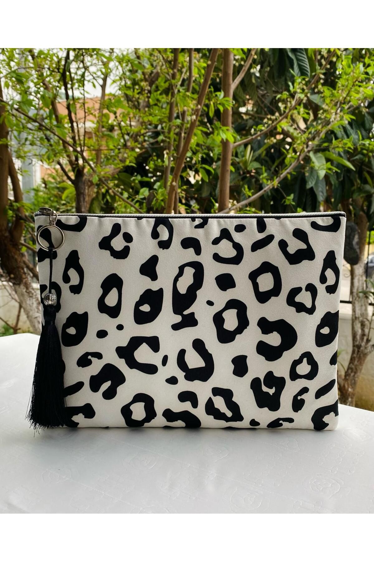 çanta tasarımcısı Kadın Beyaz Leopar Desen Clutch Çanta