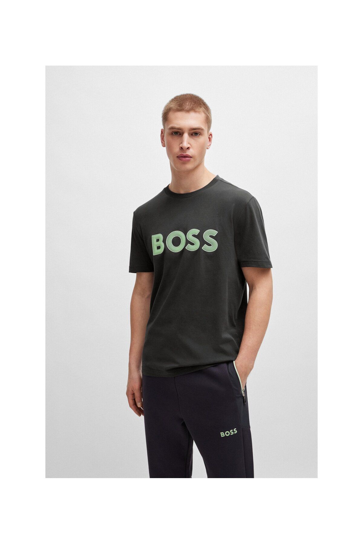 BOSS File Logolu Normal Kesim Pamuklu Penye Tişört