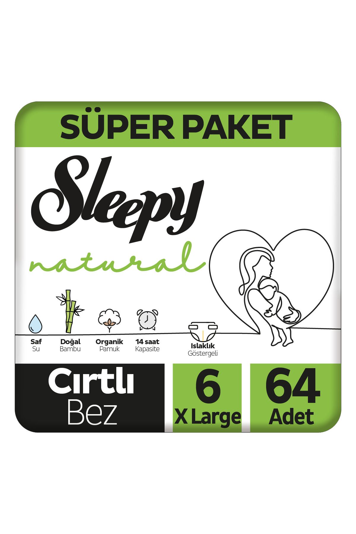 Sleepy Natural Süper Paket Bebek Bezi 6 Numara Xlarge 64 Adet