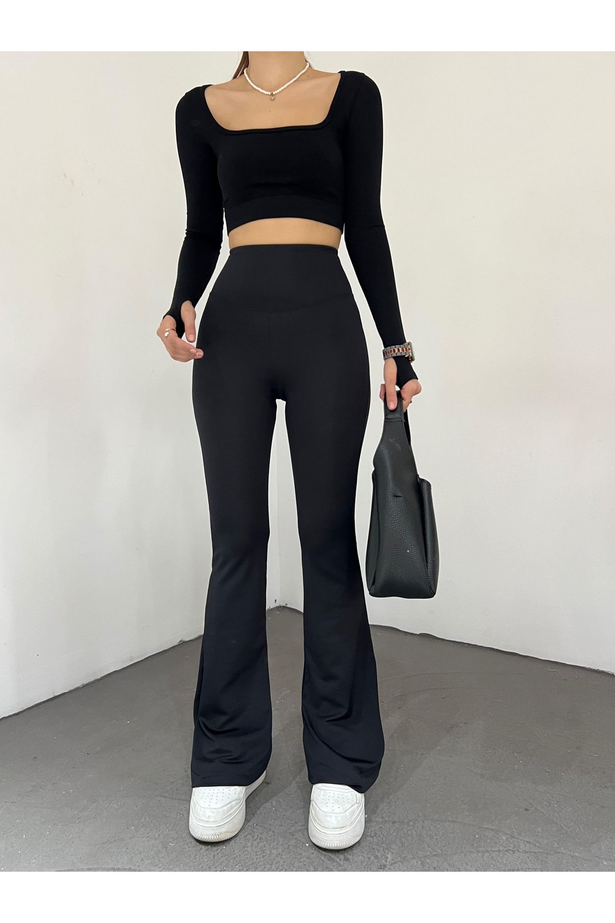 HATCELL Kadın Siyah Full Likralı Toparlayıcı Orijinal Kesim Tayt Pantolon Is-7010