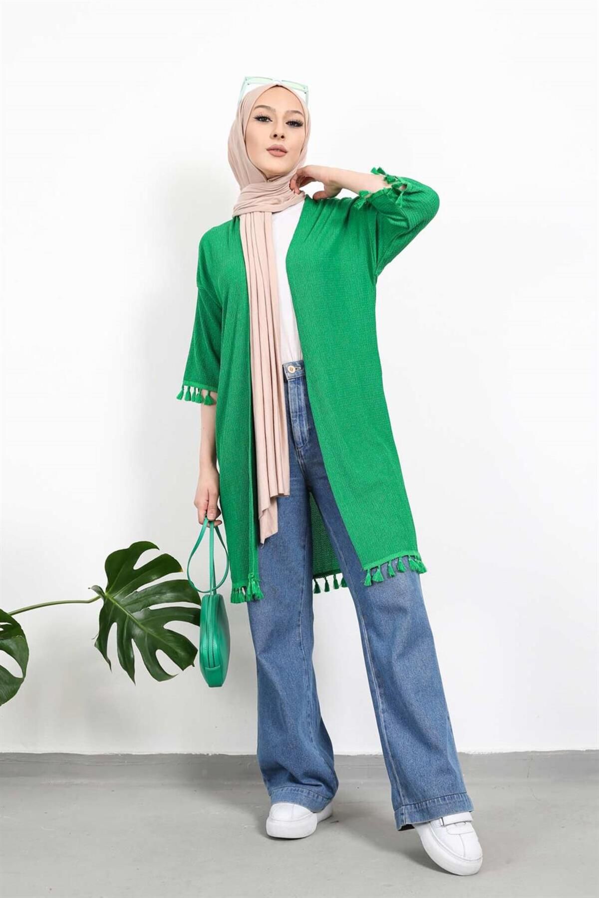 İmajButik Yeşil Püskül Bürümcük Kimono