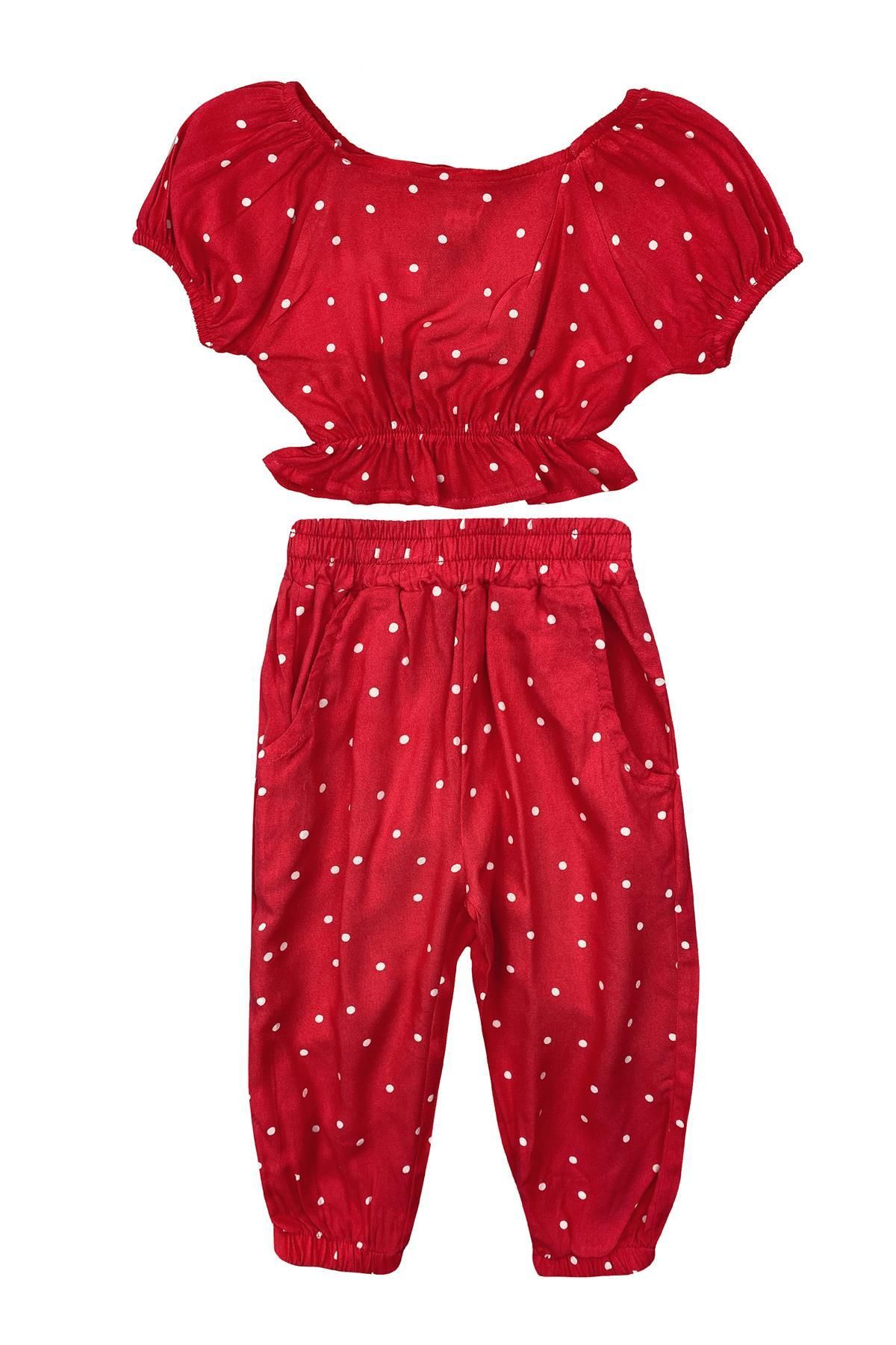 Tuffy Kids Puantiyeli Crop Kız Bebek Takım Kırmızı