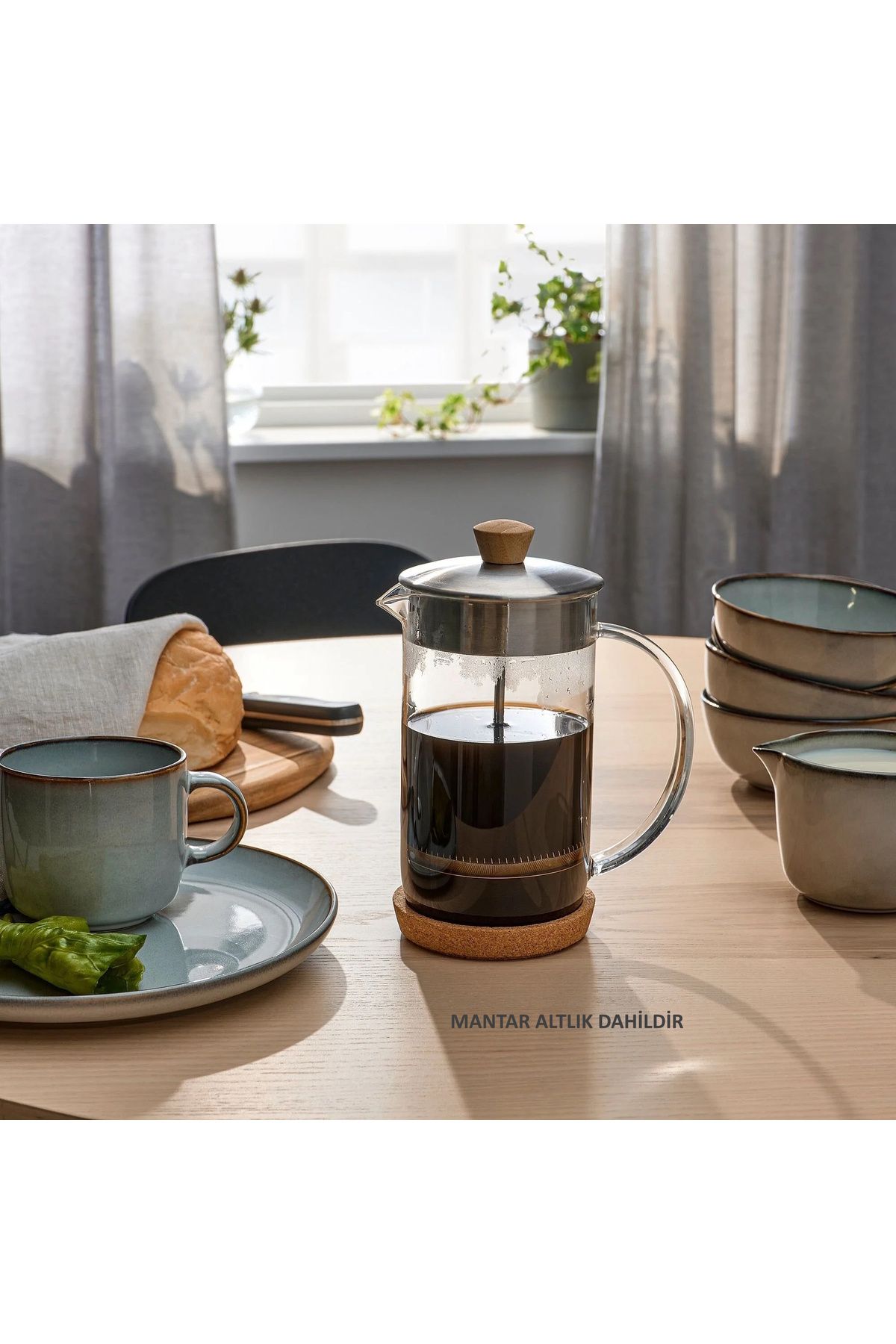 IKEA French Press Çay Kahve Demleme Paslanmaz Çelik & Cam & Bambu 1 Litre