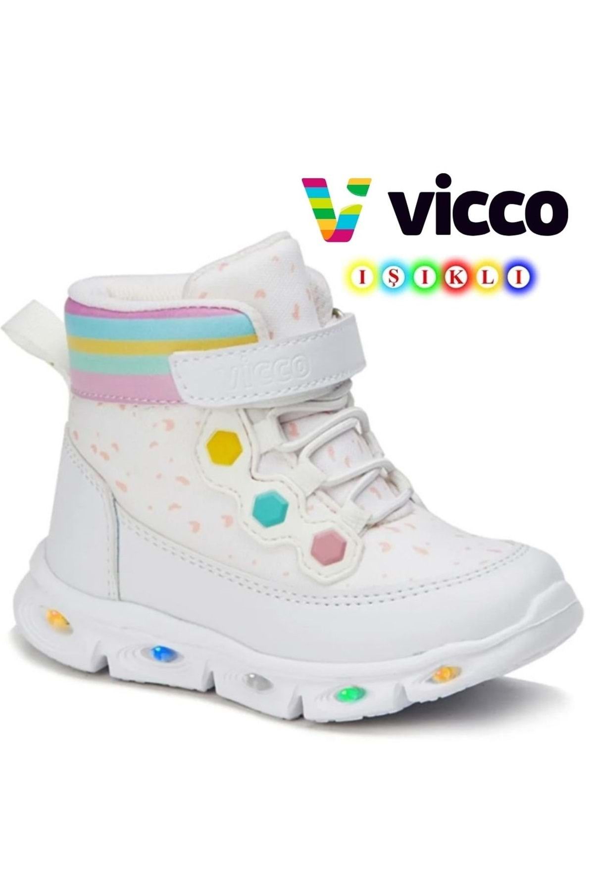 Vicco Mizu Işıklı Phylon Taban Ortopedik Çocuk Boğazlı Spor Ayakkabı Beyaz
