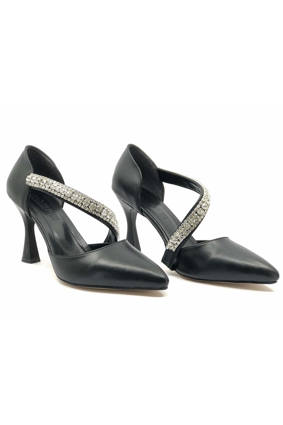 Genel Markalar Mehtap Taş Detaylı Kadın Topuklu Ayakkabı Stiletto Siyah