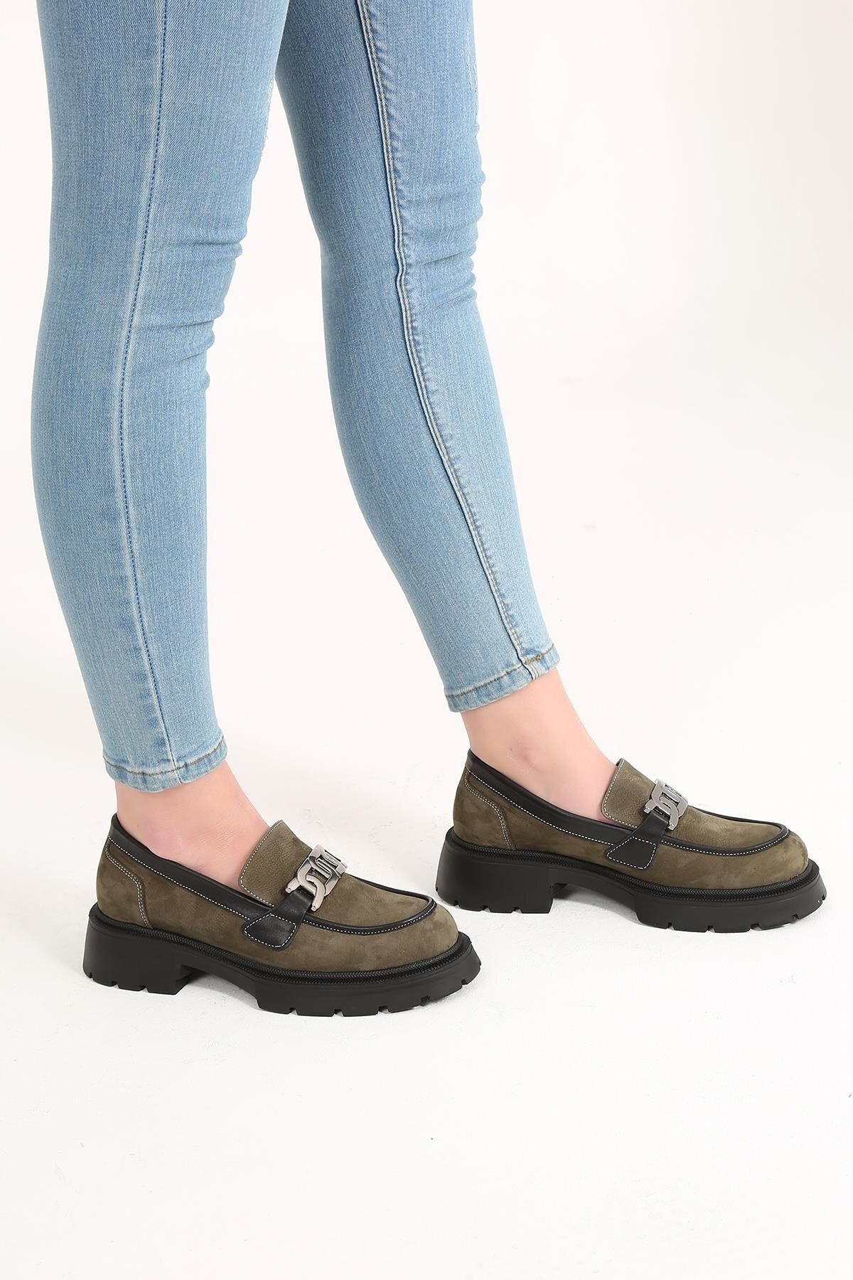 CassidoShoes Haki Nubuk 002-1070 Kadın Casual Ayakkabı