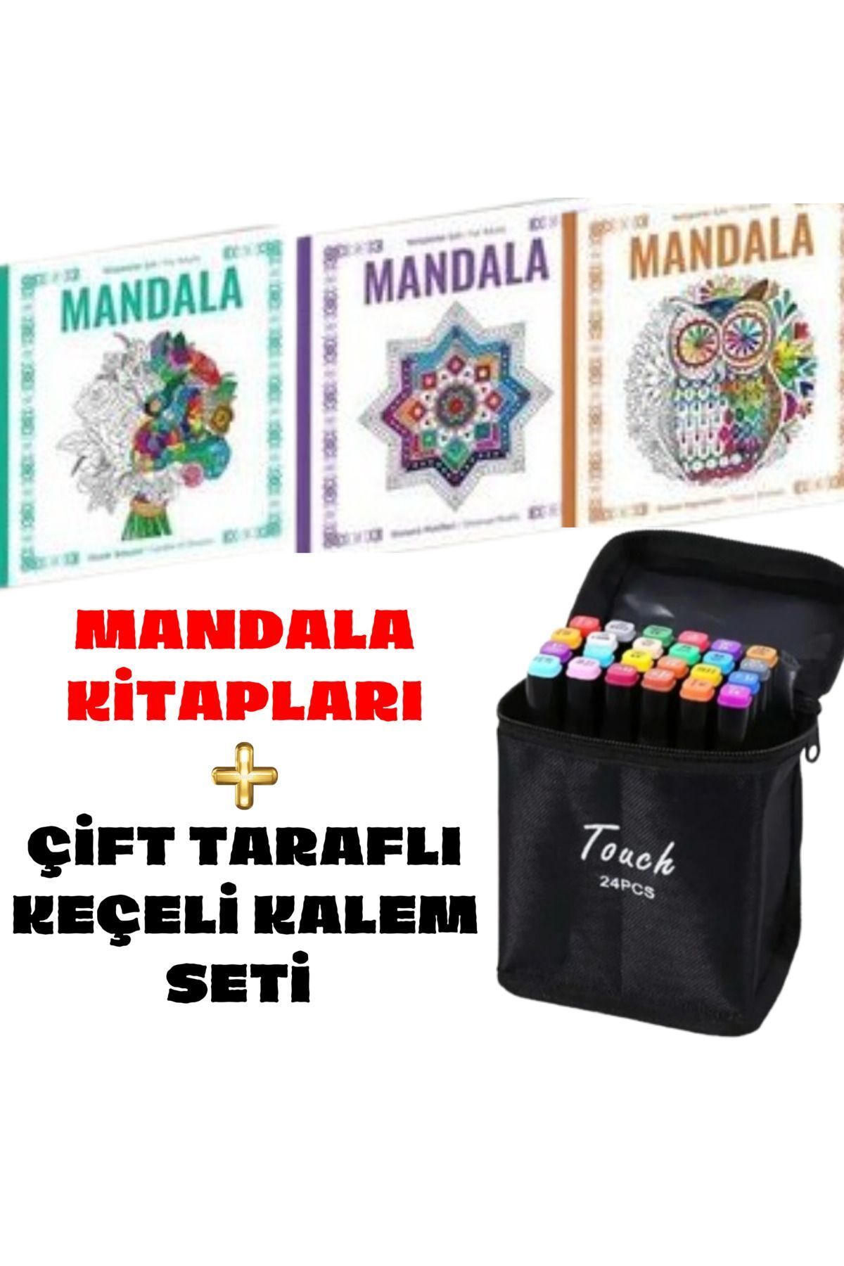 Dörtrenk Yayıncılık DörtRenk 3 Mandala Seti + 24 Marker Çantalı Keçeli Kalem Seti