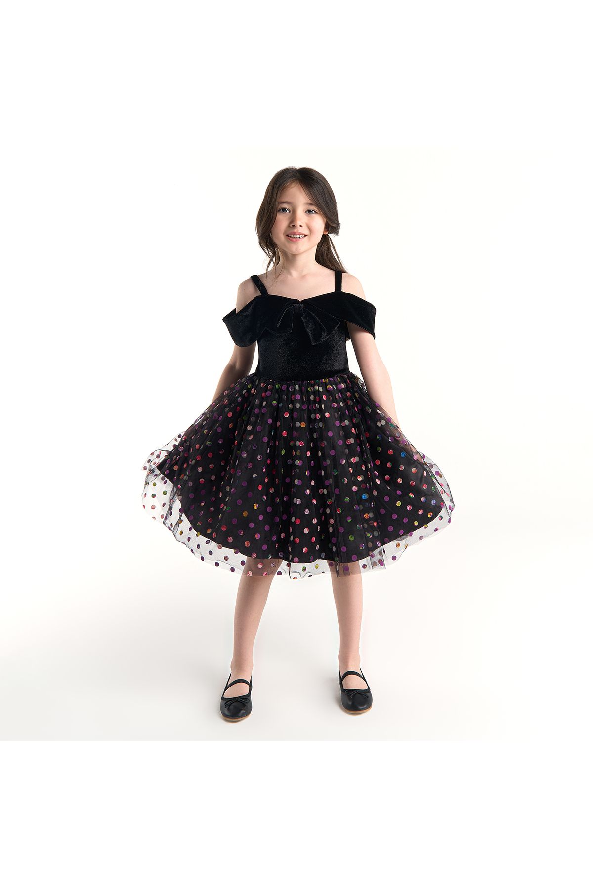 Panço Kız Çocuk Renkli Puantiye Detaylı Elbise