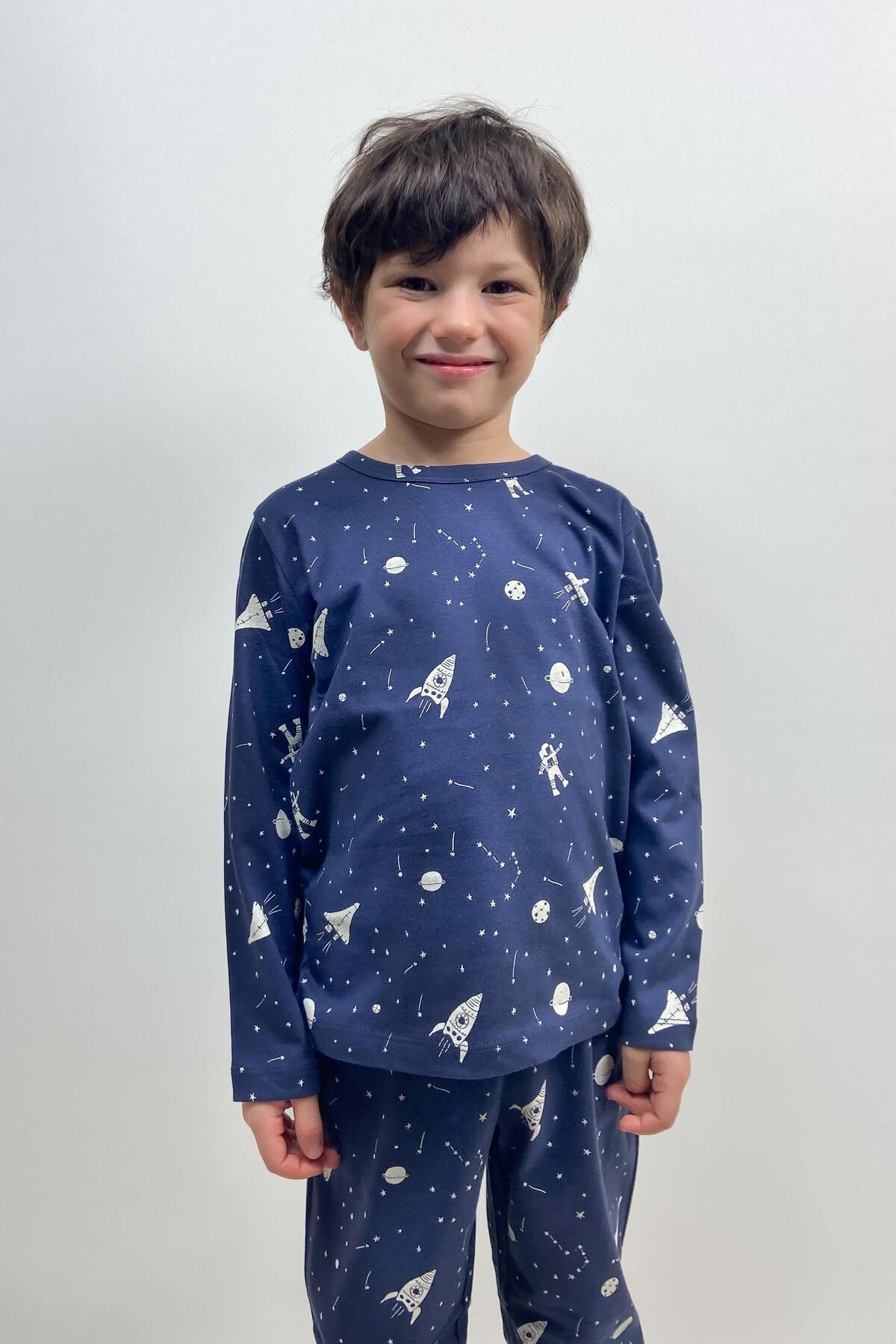 Bücürük Lacivert Pijama Takımı Uzay Desenli