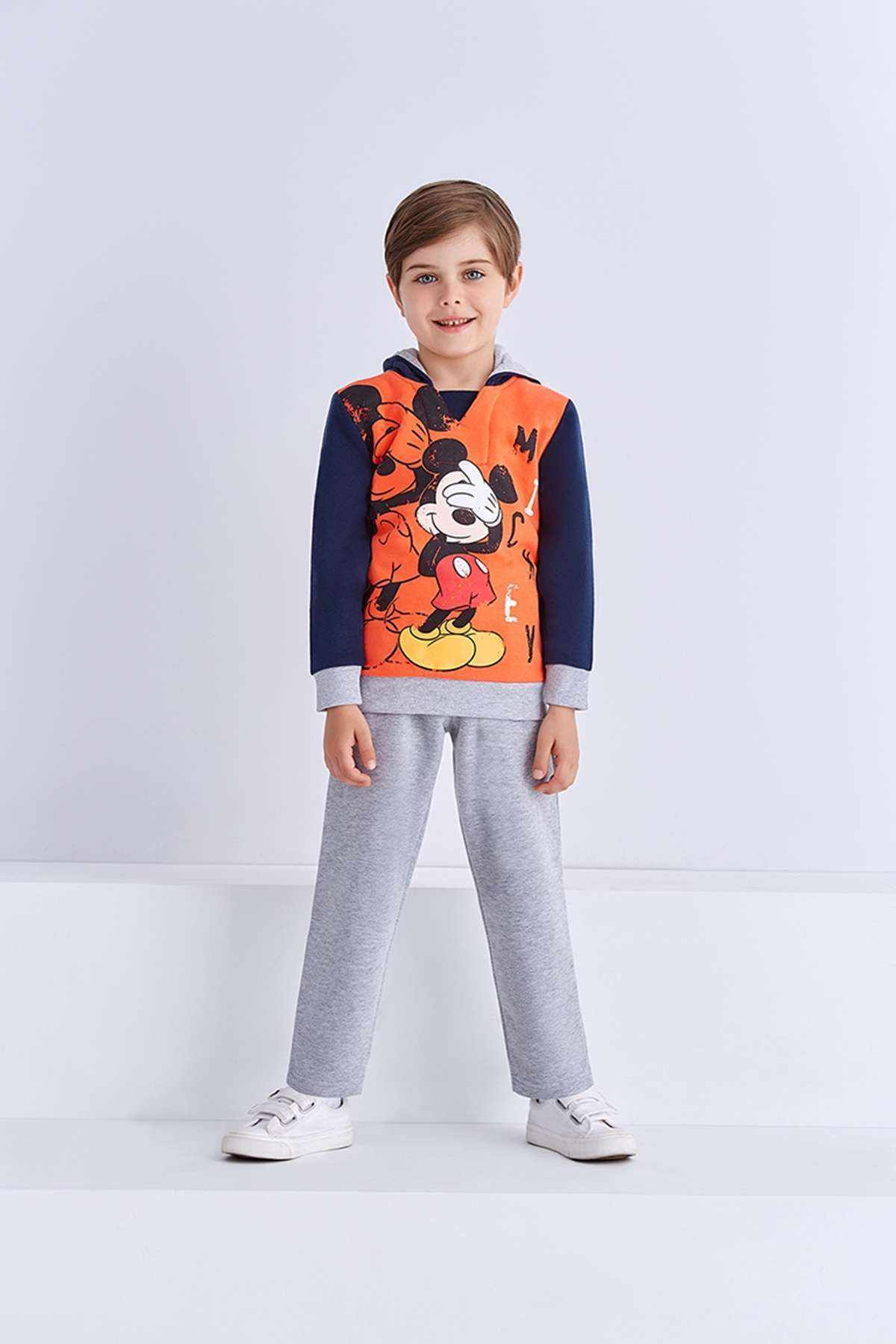 MICKEY & Minnie Mouse Lisanslı Erkek Çocuk Kapüşonlu Eşofman Takımı Oranj