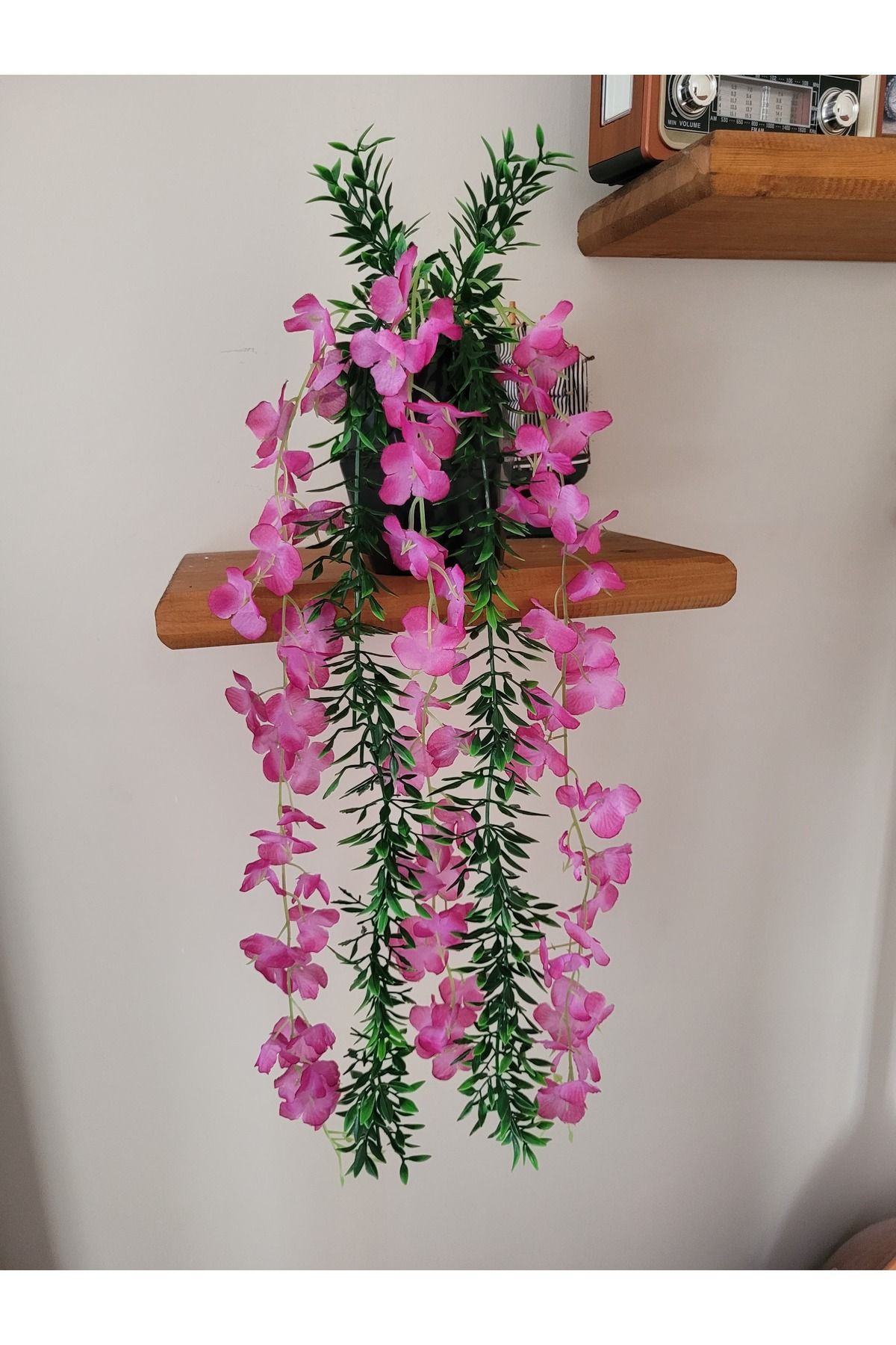 La bella bazar Yapay Çiçek Modern Uzun Saksı İçerisinde Salkım Fesleğen Sarkan Bitkisi