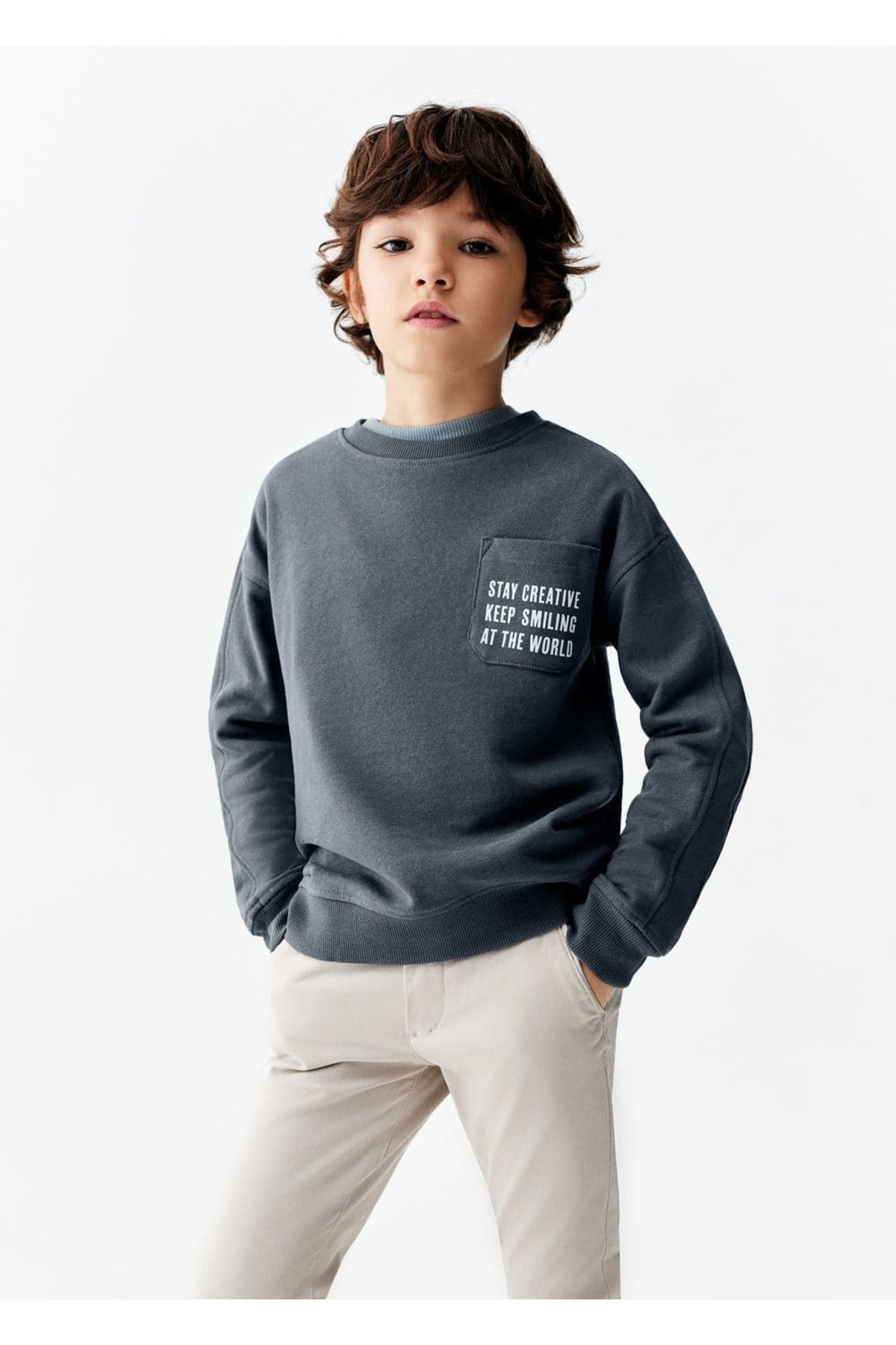 MANGO Kids Mesajlı pamuklu sweatshirt